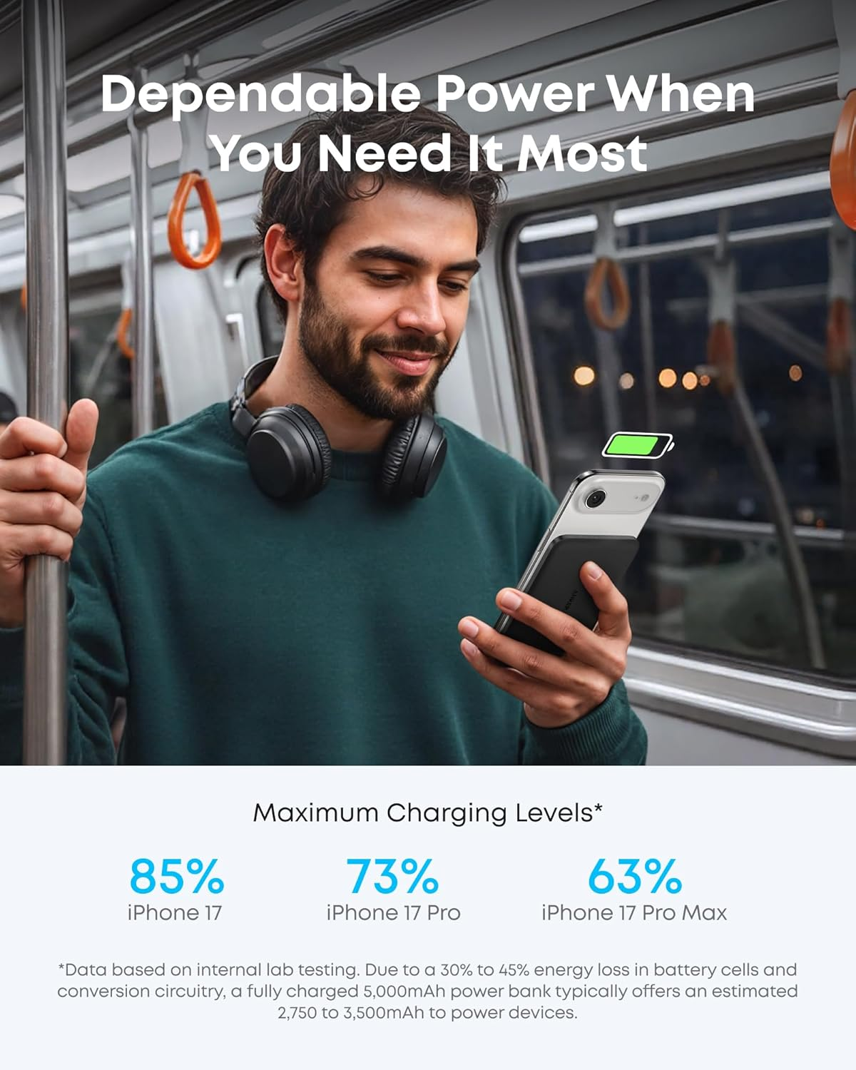 Anker Nano Power Bank, Ultra-Slim 5,000Mah Magnetic Battery Pack, Qi2 Certified 15W Max Ultra-Fast Magsafe-Compatible Portable Charger, Ergonomic Design, for Iphone 17/16/15/14/13 Series Only (Black) - Black image number 2