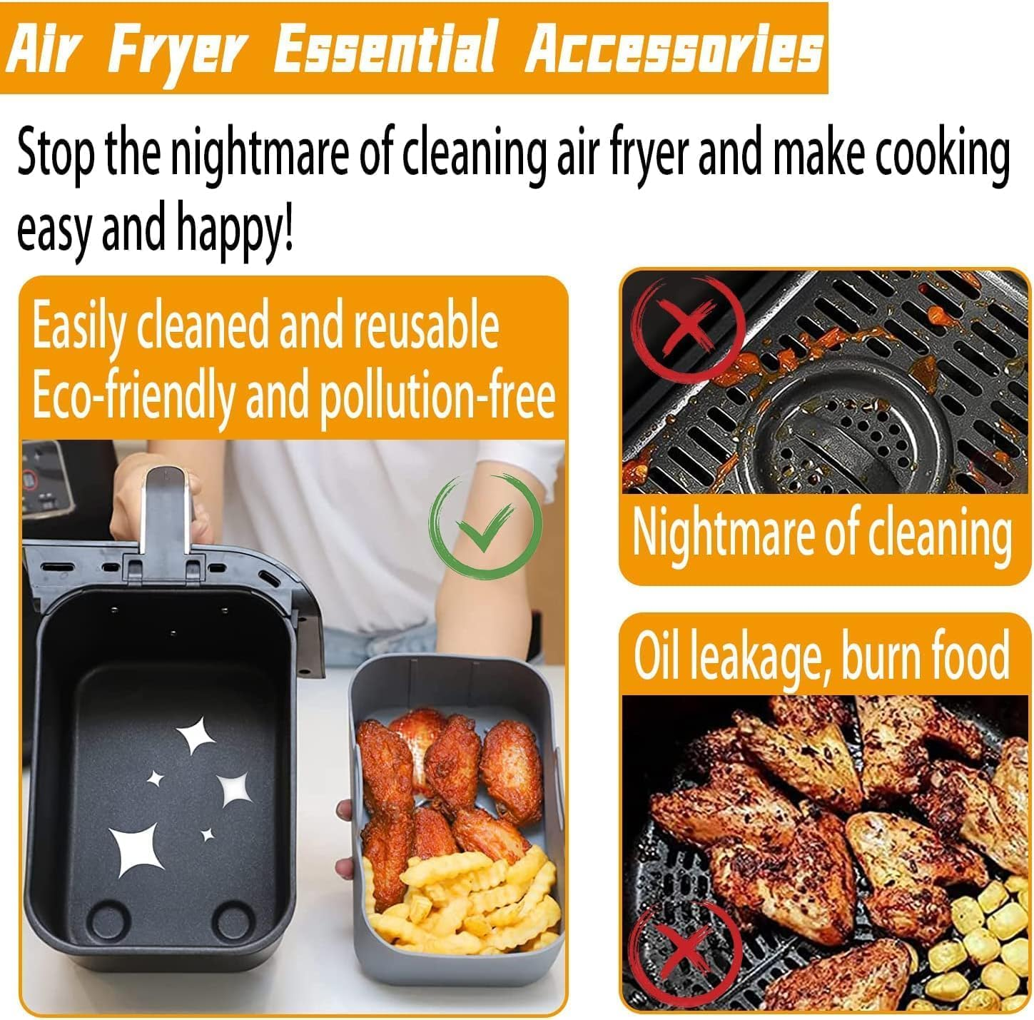 3-Pack Silicone Liners for Ninja Flexi Drawer Air Fryer, Reusable Liners for 1X10.4L+2X5.2L, Silicone Inserts for AF500UK and Ninja Foodi Max XXXL Dual Zone image number 2