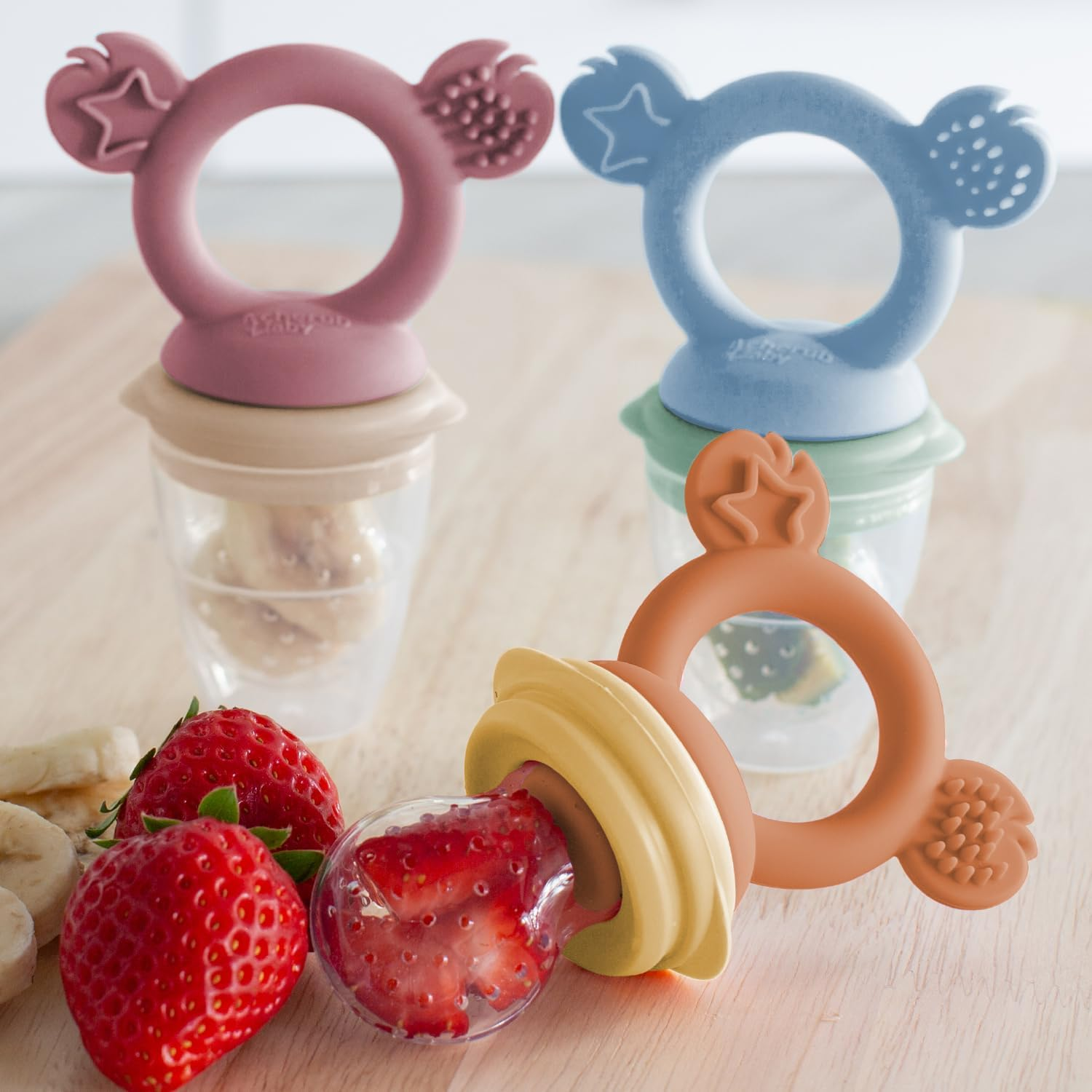 Cherub Baby Non-Toxic BPA Free Silicone Fresh Food Feeder, Self-Feeding, Dishwasher, Freezer and Steriliser Safe, 4 Months and Older - Dusty Rose/Sand - Cerulean/Sage image number 5