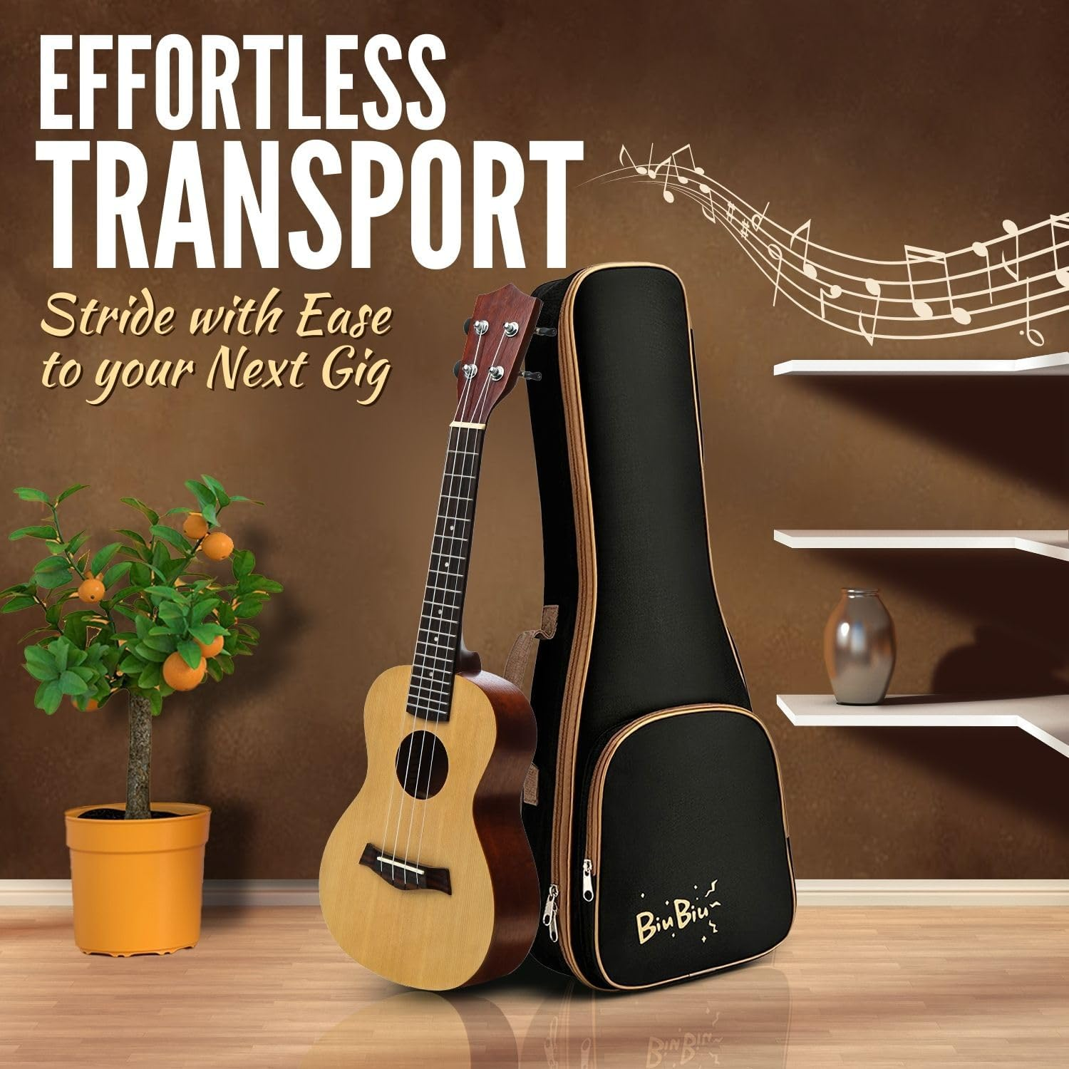 Flexzion Ukulele Gig Bag - Uke Backpack Storage Soft Case (Tenor 27 Inch, Black) Waterproof W/Carrying Handle, Pocket & Adjustable Shoulder Strap, Music Accessories for Concert Tour Travel image number 2