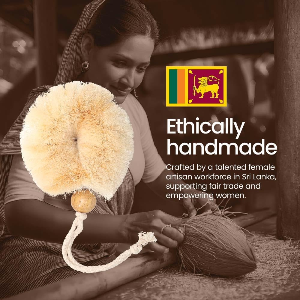 Eco Basics Natural plus Body Brush &ndash; Ethical & Eco-Friendly Exfoliating Brush, Handcrafted by Female Artisan with Natural Rubber Wood & Coconut Fibers, Plastic-Free, Fair Trade, 11X10Cm image number 2