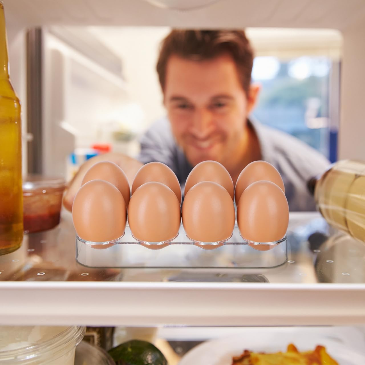 Tofficu 8 Egg Holder for Fridge Egg Tray with Transparent Cover Compact Pp Storage Rack Organiser for Refrigerator Kitchen image number 6