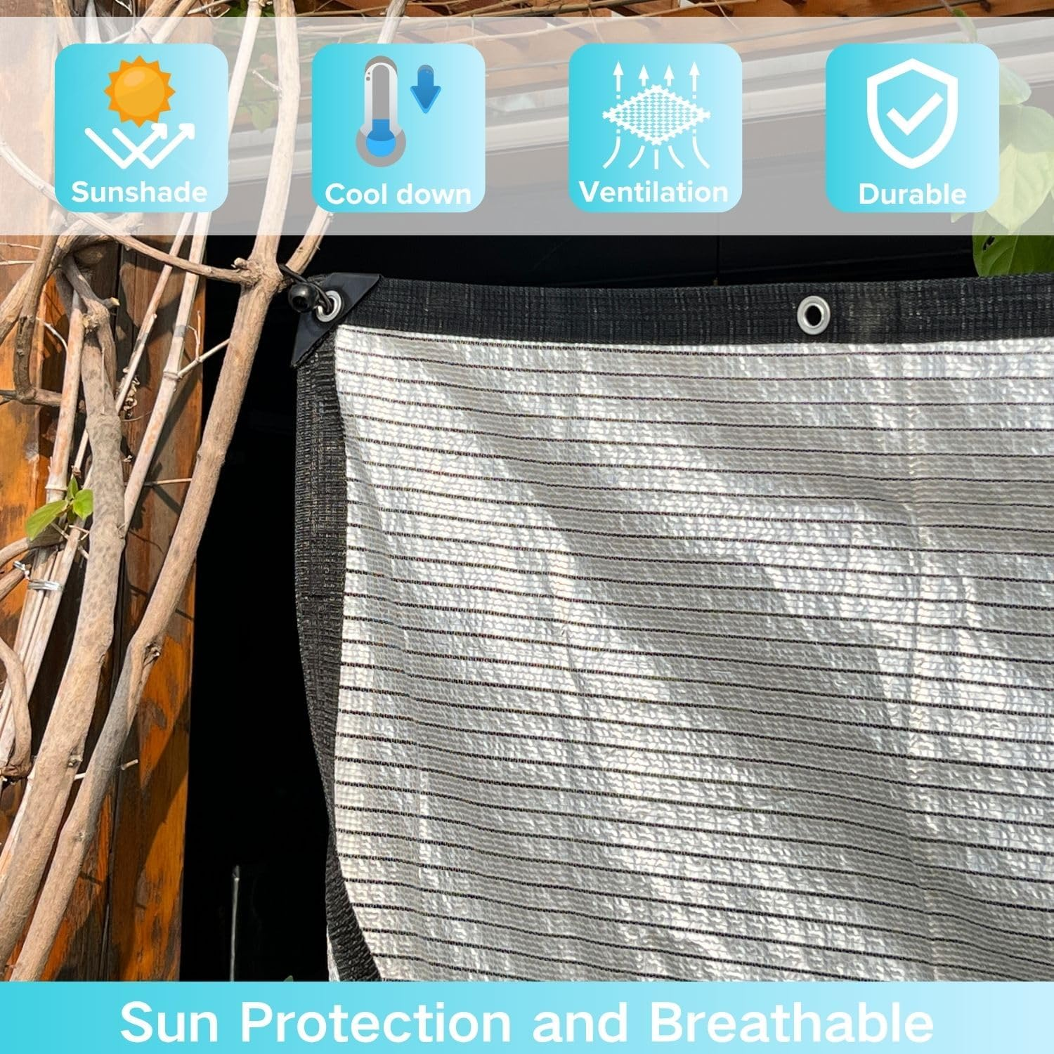 Begrit 75% Reflective Aluminet Sun Shade Cloth Mesh with Grommets Sunshade Garden Cover 3X6M image number 4