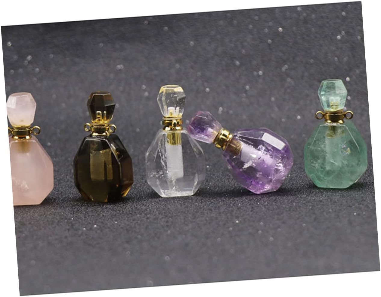 LIFKOME 2Pcs Natural Fluorite Perfume Atomizer Leakproof Travel Bottle Pendant Necklace Essential Oil Bottle Jewelry Decor without Lanyard Chain image number 6