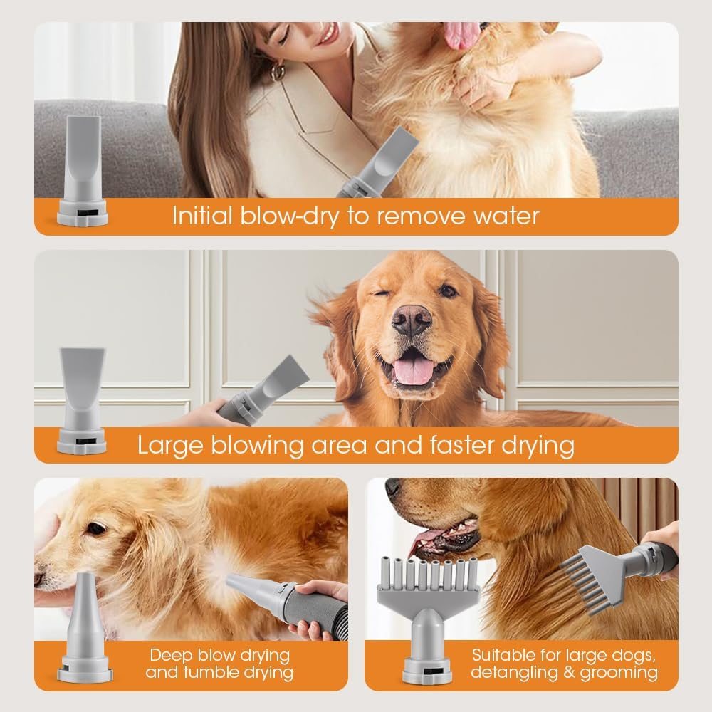 Petzly Dog Dryer, 3200W High Velocity Force Blow Pet Dryer with LCD Touch Panel, Adjustable Speed & Temperature Control, Quiet Dog Hair Dryer with 4 Nozzle, White image number 3