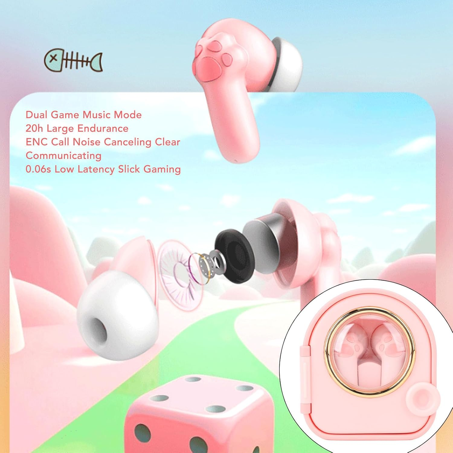 MENDUNER BT5.4 Earbuds with Noise Cancelling Mic - 13Mm Driver Ergonomic Design for Sports and Gaming Dual Mode Sound Quality image number 5