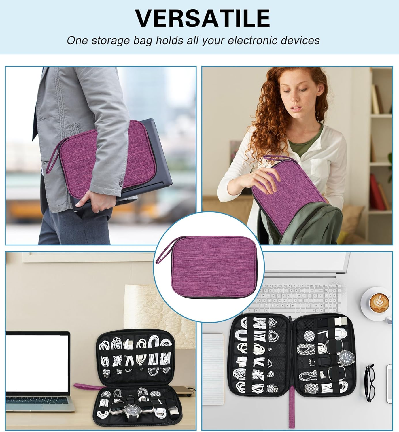 Electronics Organizer Travel Case &ndash; Portable Waterproof Tech Accessory Bag for Cables, Chargers, Watch Straps & Gadgets with Zipper, Hanging Strap & Elastic Compartments for Travel, Office, Daily Use image number 4