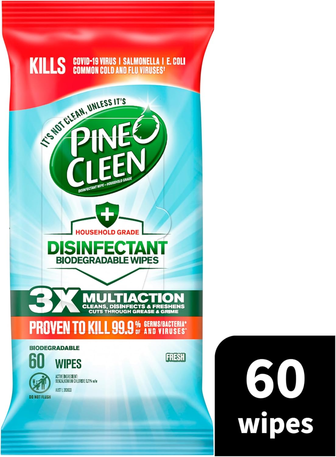 Pine O Cleen Biodegradable Disinfectant Cleaning Wipes Fresh 360S (60'S X 6) image number 2