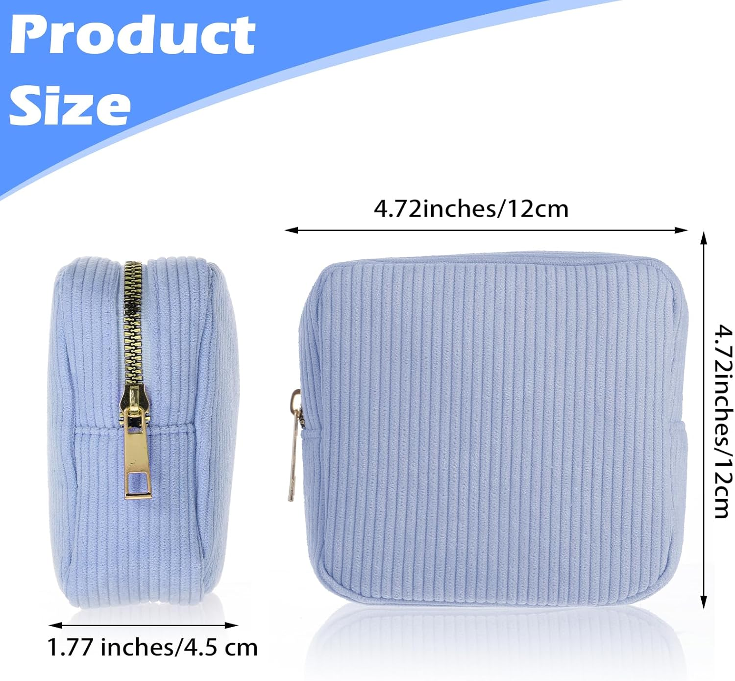 Period Bag for Teen Girls, Corduroy Sanitary Napkin Storage Bag, Cute Cosmetic Pouch for Women with Slip-In Pockets, Sky Blue - Sky Blue image number 3