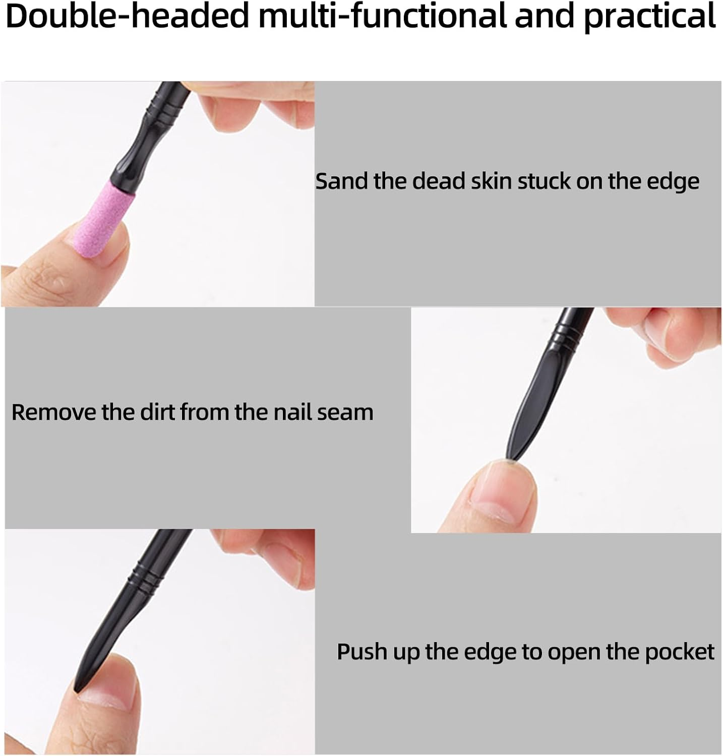 Bamyli Pack of 10 Cuticle Remover, Double Headed Nail Files, Cuticle Pusher Pens, Manicure Grinding Pens, Quartz Nail Care Set, Cuticle File Trimmer, for Nail Bed Cleaning and Care image number 2