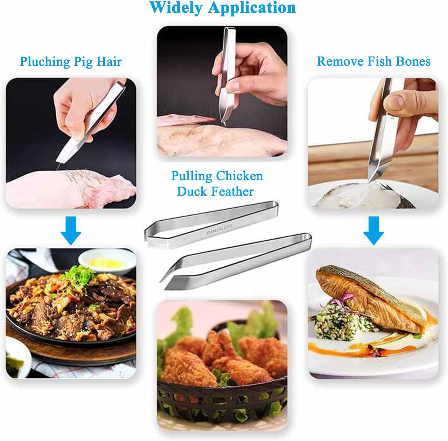 4Pieces Fish Bone Tweezers Upgraded - Global Japanese Pin Tweezer Pliers Curved Non-Slip Grip Set Remover Kitchen Tool Flat Bevel Edge Stainless Steel Fishbone Clips image number 1