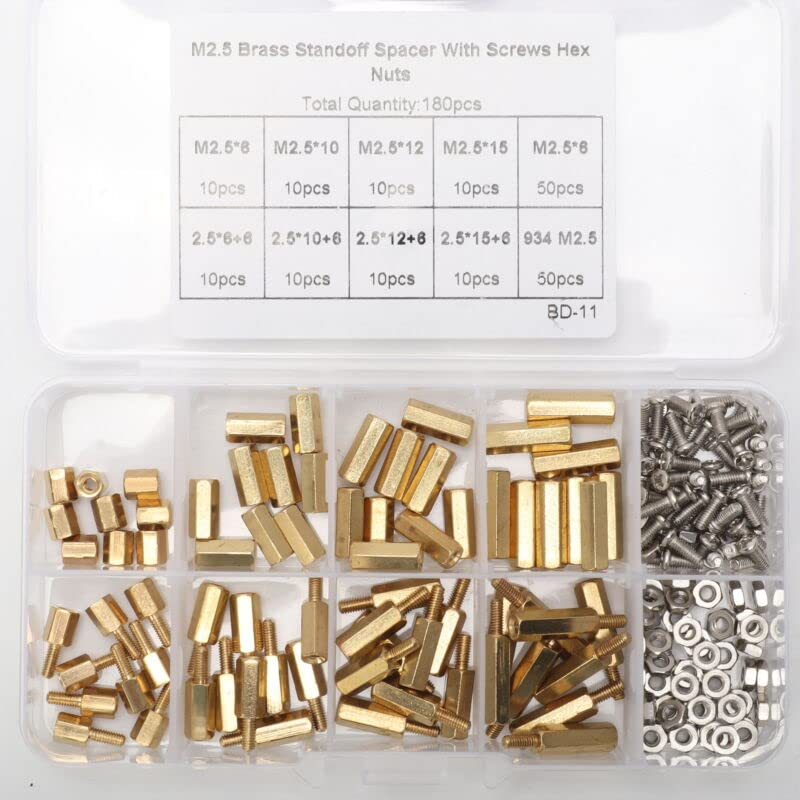 180Pcs M2.5 Standoff Kit - Male Female Hex Brass Spacer Screw Nut Assortment for PCB FPV Board image number 1