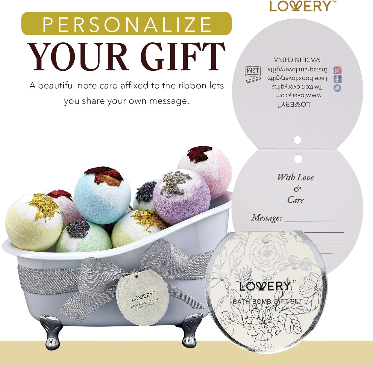 Bath Bombs Gift Set for Women &ndash; 10 Oversized Two Tone Bath Fizzies with Shea & Coco Butter Dry Flower Petals &ndash; Rich Spa Bath Set in Cute Tub - Multiple Fragrances &ndash; image number 1