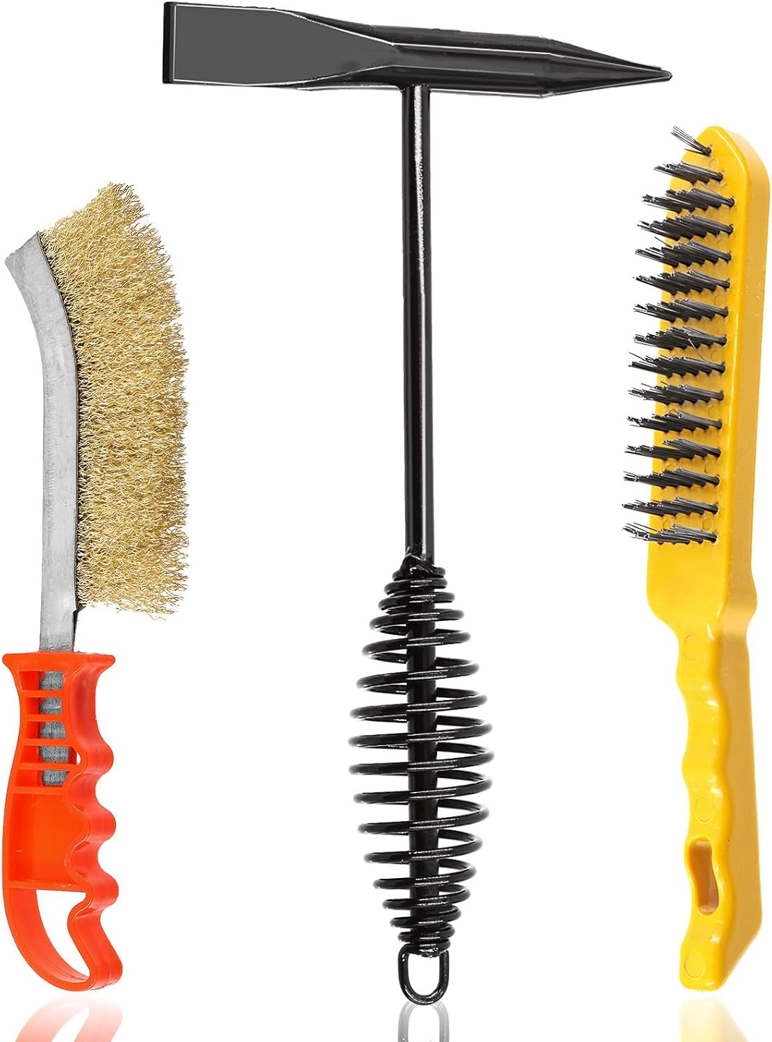 Glarks 3Pcs 500G Welding Chipping Hammer with Steel Wire Brush and Wire Scratch Brush Kit, Welding Hammer Slag Removal Tool with Coil Spring Handle, Cone and Vertical Chisel for Removing Slag