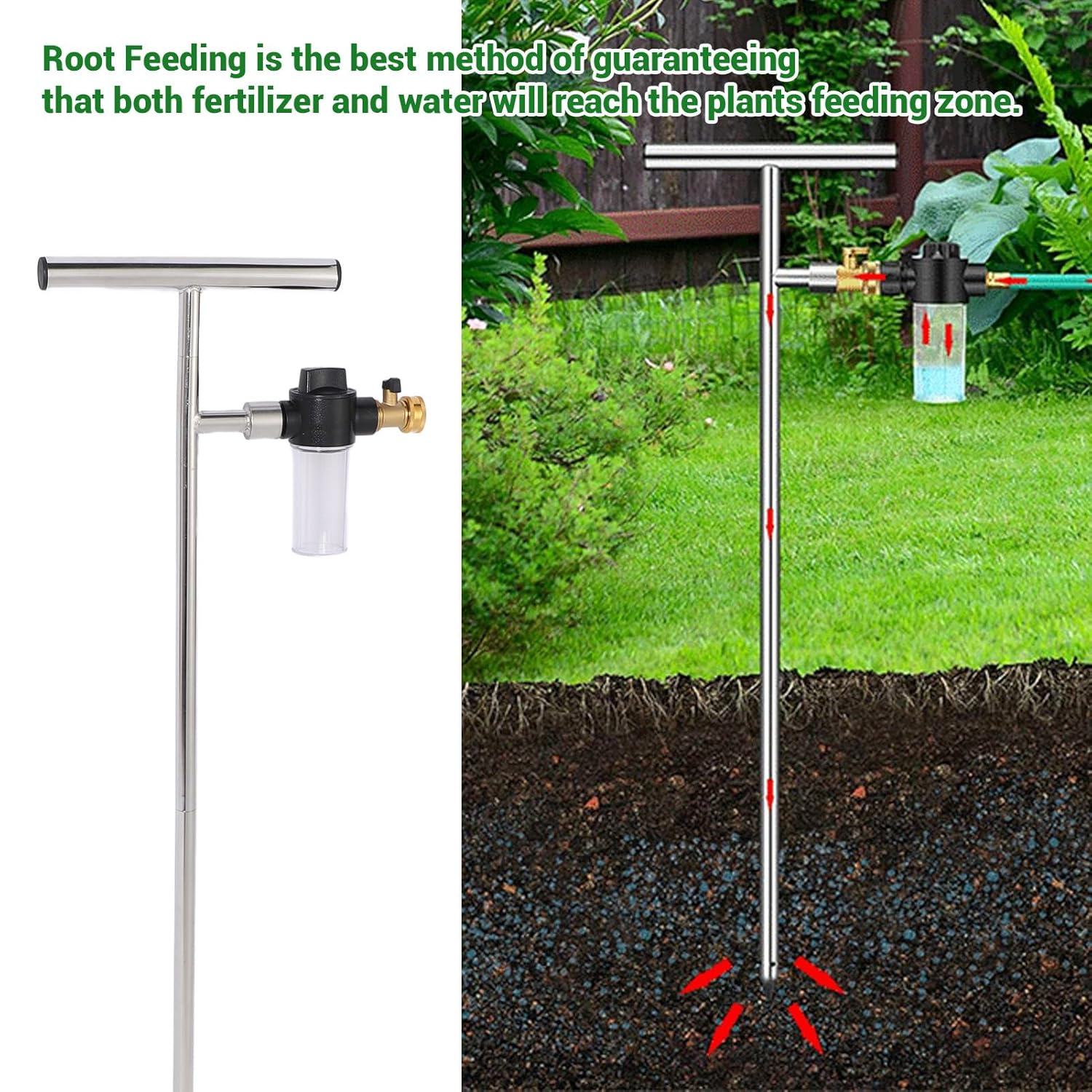 32In Stainless Steel Deep Root Tree Watering Tool, Deep Root Watering Tool with Fertilizer Bottle, Portable Watering Wand Irrigation System for Bushes, Trees, Plants image number 2