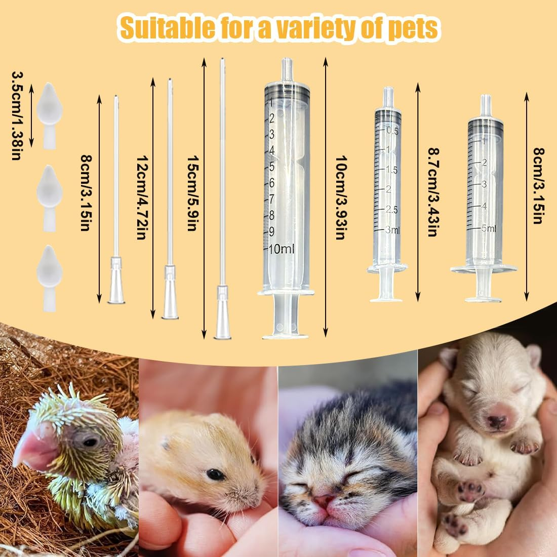1 Set of Young Birds Feeding with Hose, Includes 3/5/10 Ml Feeder + 8/12/15 Cm Catheter + 3 Spoons, Suitable for Young Birds and Parrots, Essential Accessories for Small Pets image number 5