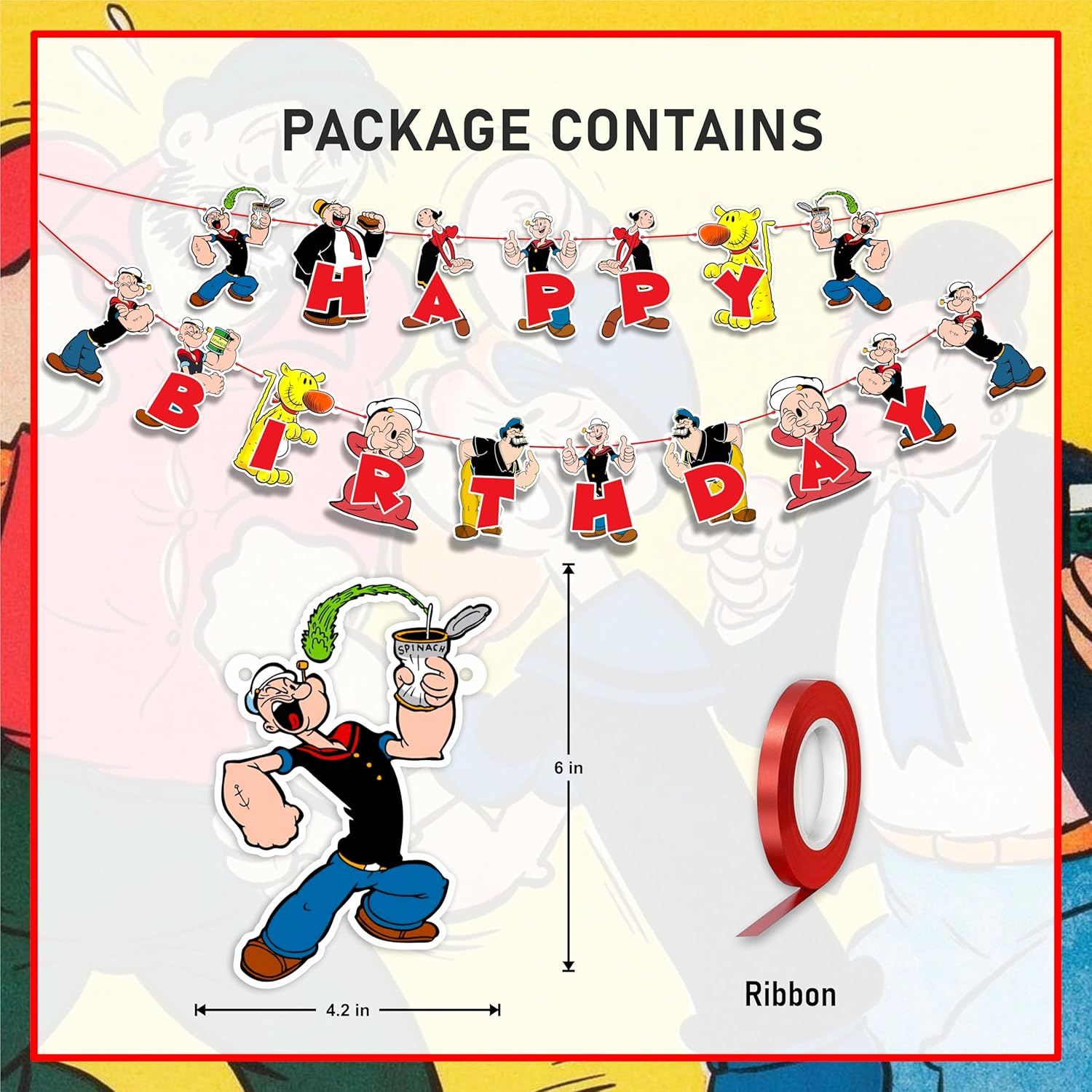 Popye Happy Birthday Banner &ndash; Nautical Sailor Theme Party Decor, Premium Quality, Easy to Hang, Perfect for Kids & Cartoon Fans - Lady And Tramp Happy Birthday Banner image number 5