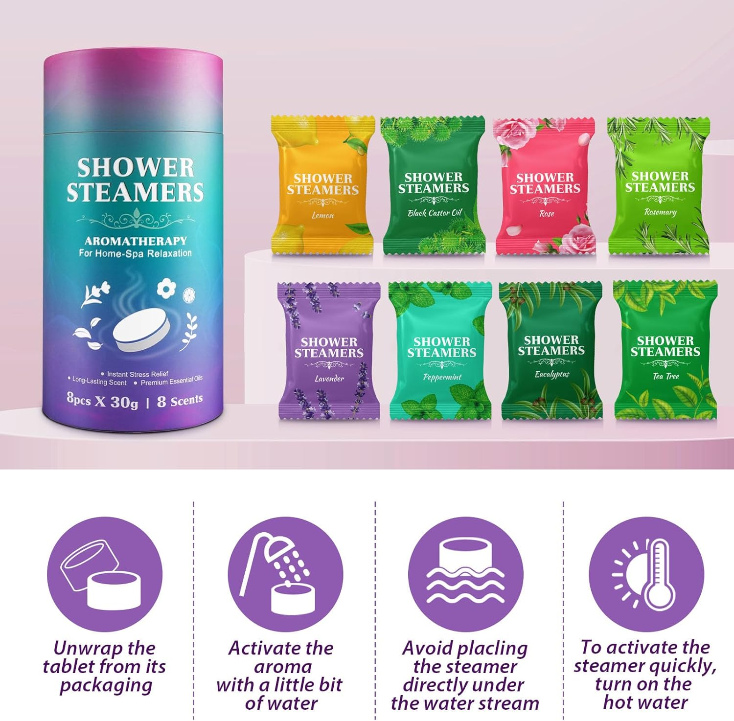 Shower Steamer Aromatherapy, 8 Pack Bath Bombs with Essential Oils for Relaxation, Shower Bombs for Women and Men image number 5