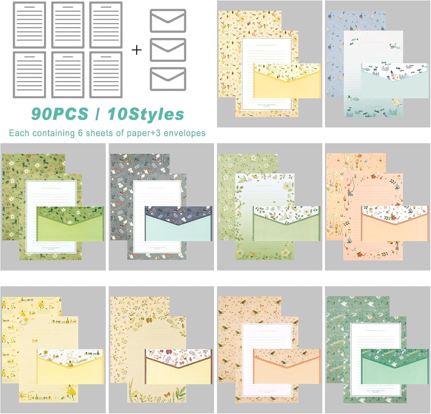 OSYLICT Letter Paper and Envelopes Sets,90Pcs Stationery Kit,Cute Lined Stationery Paper for Writing Letters Invitations Poem Office School,For Thanksgiving Mothers Day image number 2
