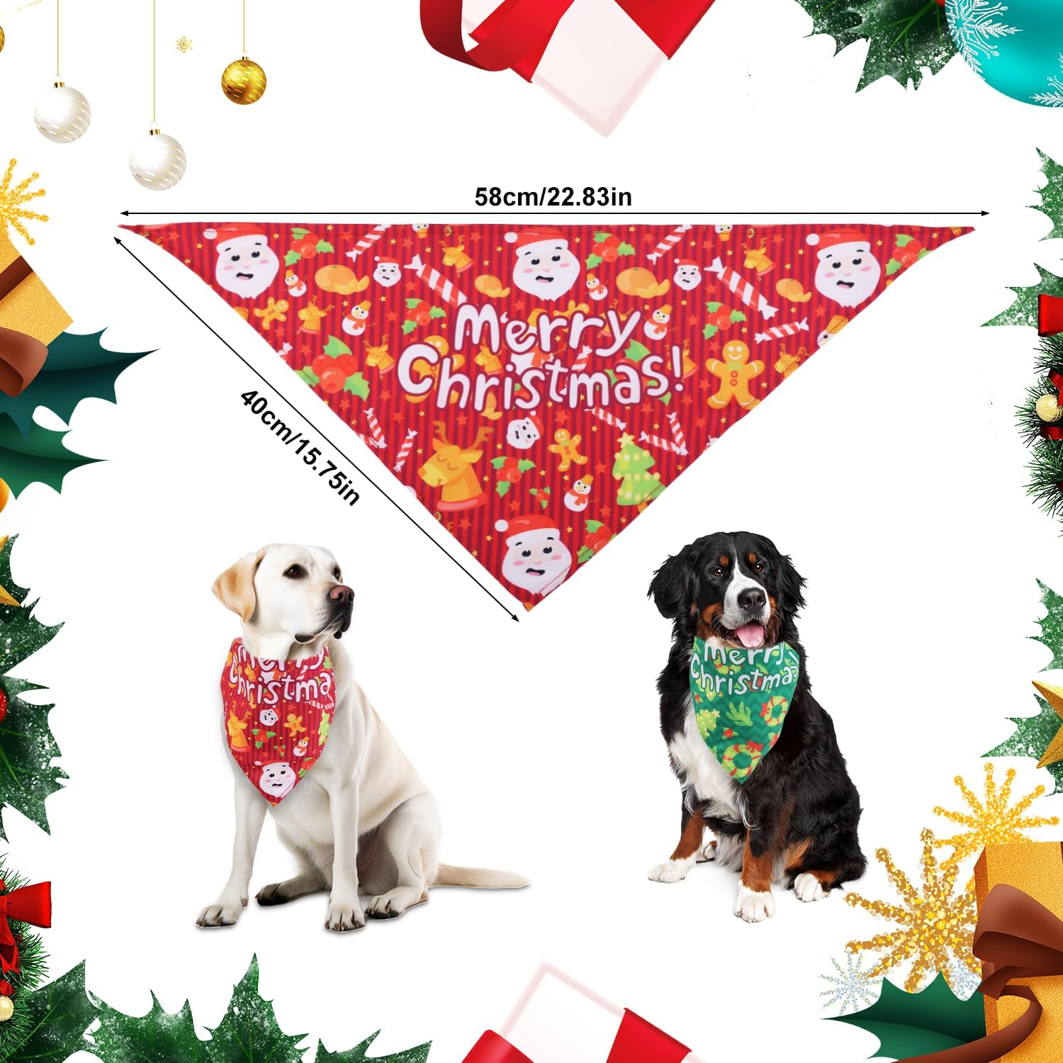 2Pcs Christmas Dog Bandannas, Merry Christmas Plaid Print Pet Triangle Scarf Adjustable Washable Holiday Xmas Costume for Small Medium Large Dog & Cat (Style A) image number 5