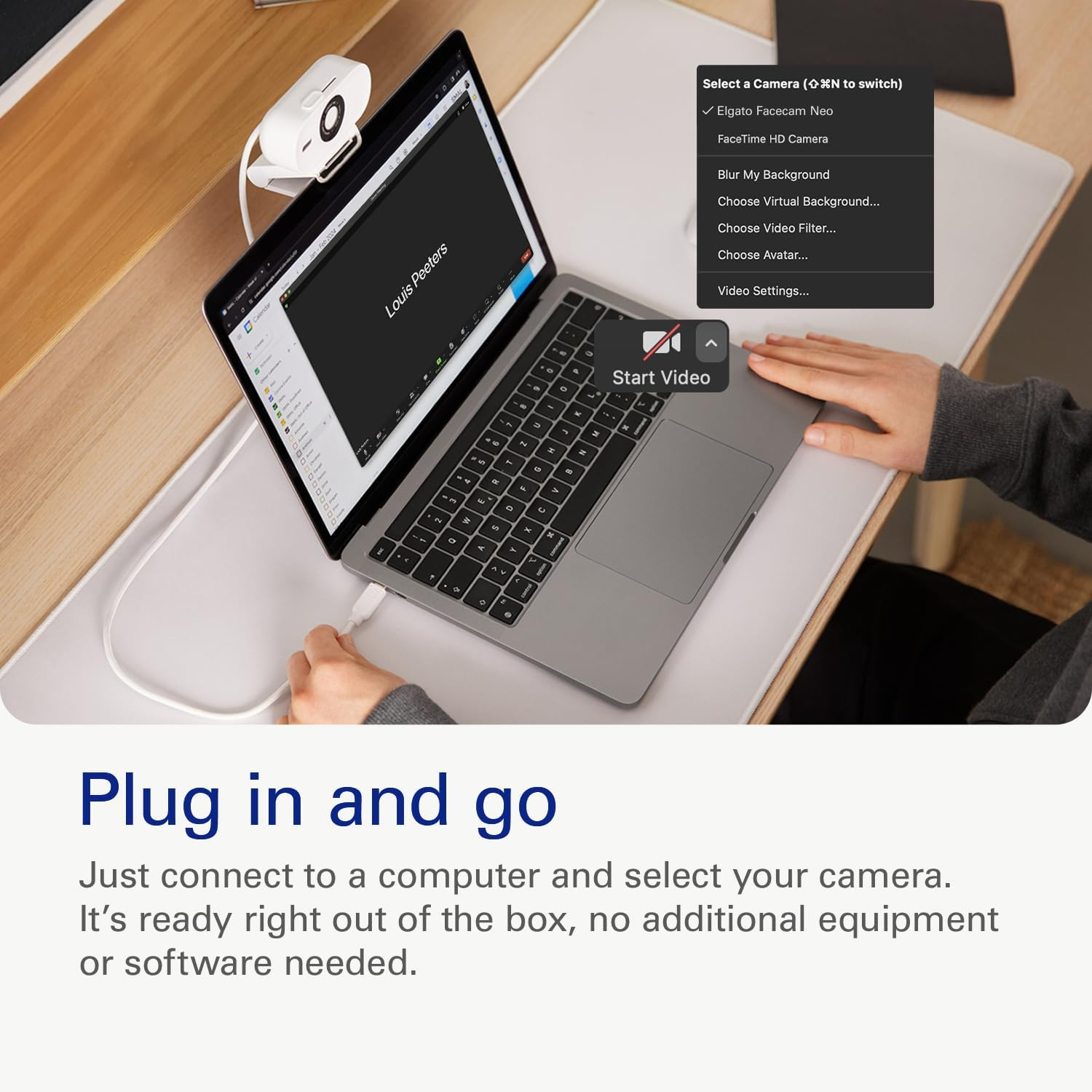Elgato Facecam Neo &ndash; Full HD Webcam with Easy-Slide Privacy Shutter, Light Correction, for Video Calls, Streaming, Teams/Zoom/Slack/Obs/Twitch/Youtube, and More &ndash; Usb-C/Plug & Play on Pc/Laptop/Mac image number 4