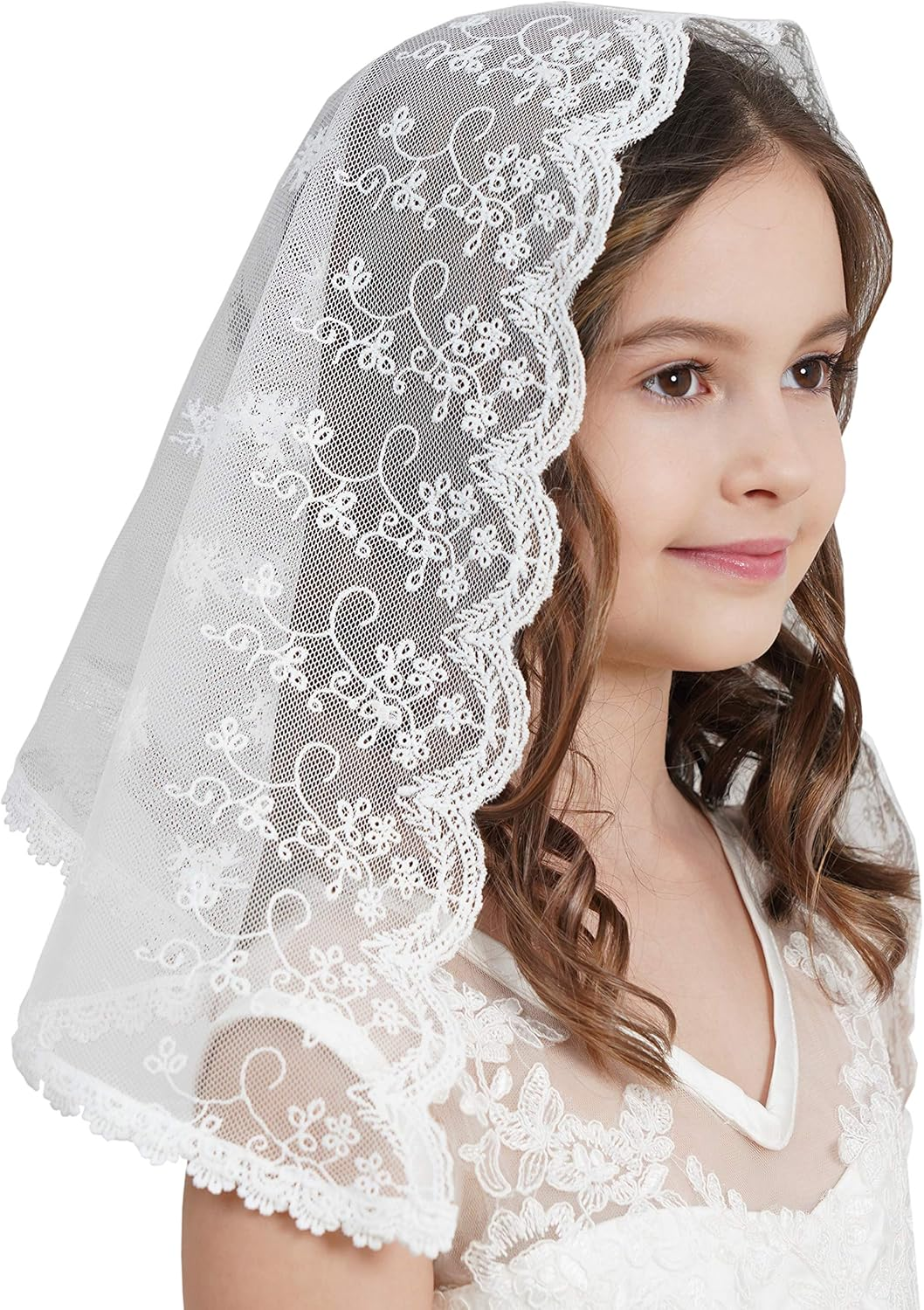 Flowergirl Veils First Communion Veil Lace Floral Edge Veil Headwrap for Grils F5