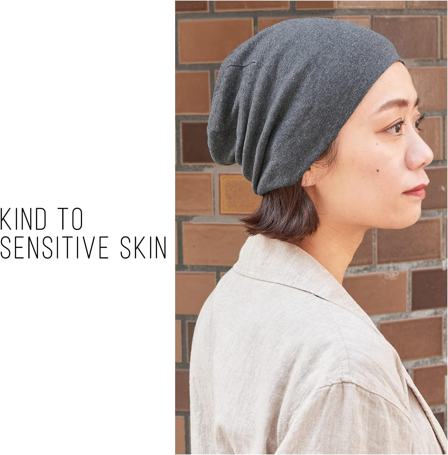 CHARM Organic Cotton Beanie Chemo Hat - Sensitive Skin Cap Snug Tight - Brown image number 4