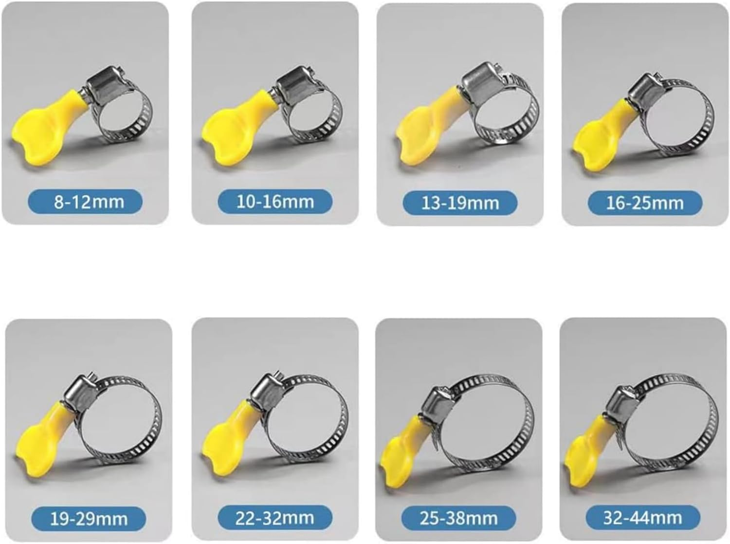 QIOON 8 Pcs Adjustable Hose Clips Stainless Steel Hose Clamps Clip 8-44Mm for Home Flexible Gas Petrol Fuel Hose Pipe Tube Worm Drive Automotive Industrial Electronic (8 Sizes) image number 4