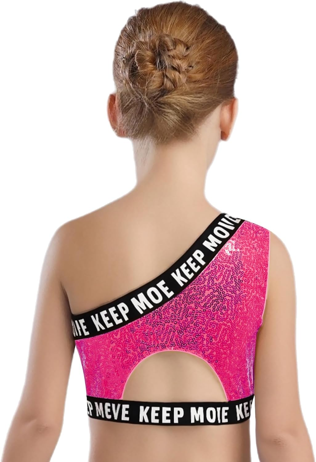 Raenseen Kids Girls Jazz Hip Hop Dance Costume Shiny Sequins Crop Tank Top Fashion One-Shoulder Streetwear image number 2
