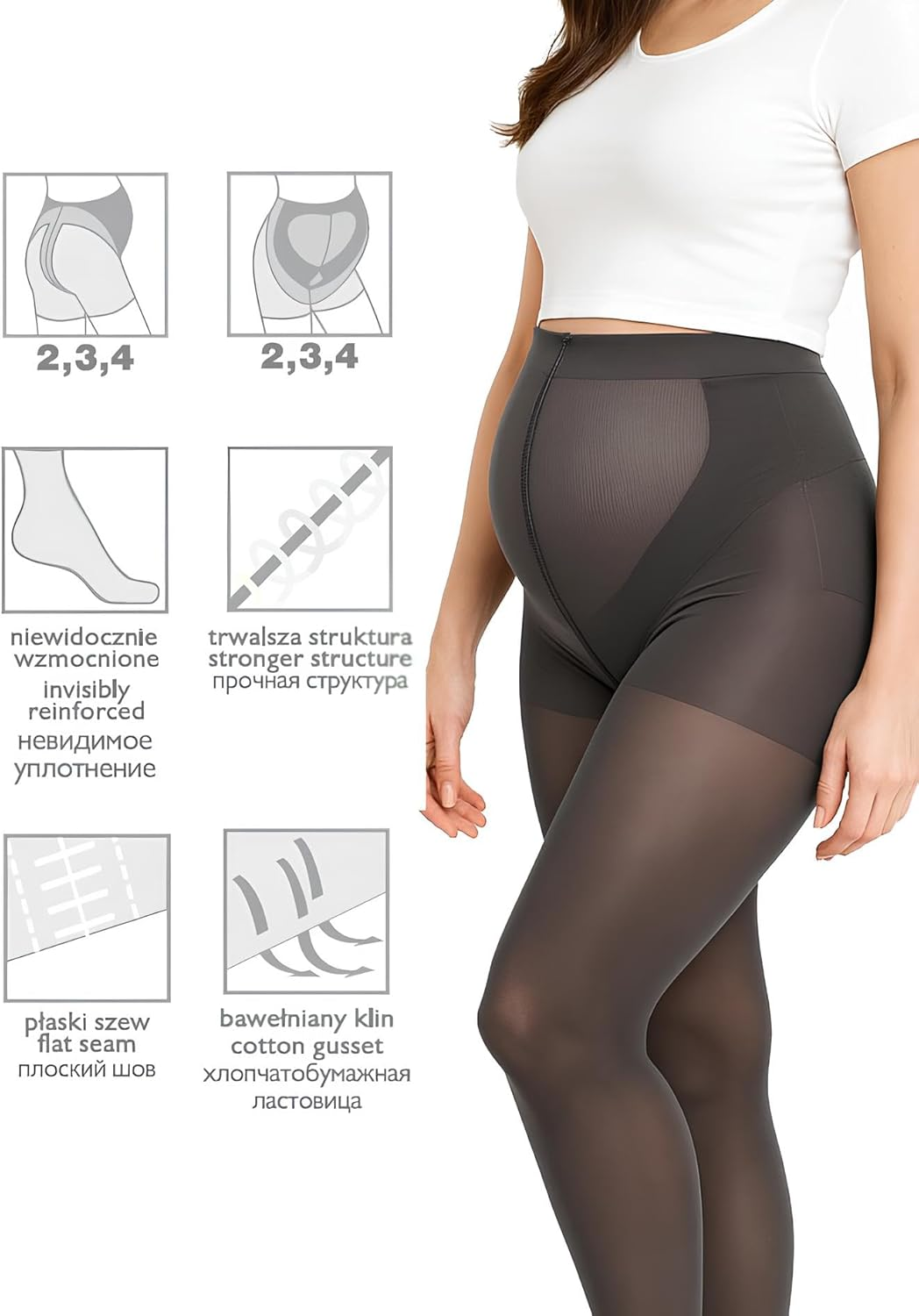 Opaque Maternity Tights, Pregnancy Tights, Comfortable Maternity Pantyhose, 100 DEN, 1Or 2 Pairs, Soft Stretch Microfiber, Sizes S - XL image number 4
