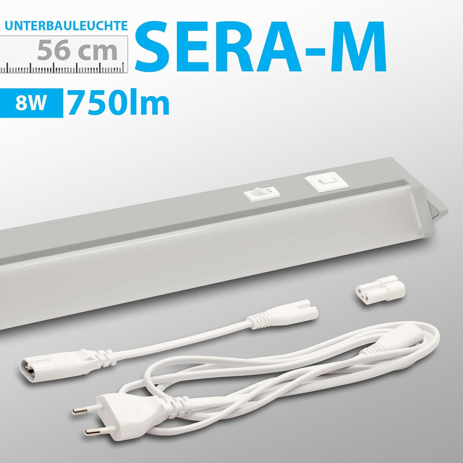 Max K O M F O R T Sera-M LED Under-Unit Light, 56 Cm, Swivelling, Grey, Kitchen Lamp with Switch and 3-Level Dimming Function, 8 W, CCT Colour Changing, Warm White/Neutral White/Cool White, 750 Lm - Sera-S image number 5