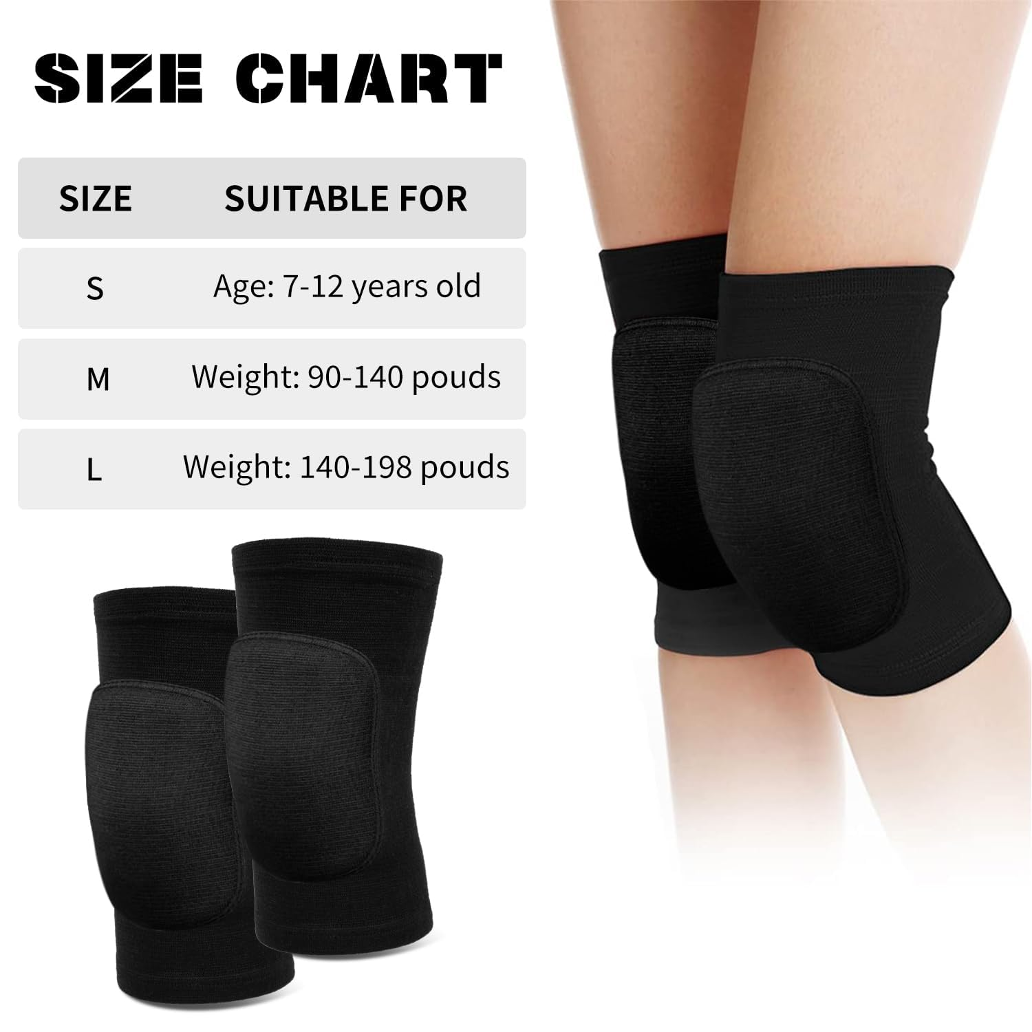 Soft Breathable Knee Pads, 1Pair Anti-Slip Padded Sponge Knee,Volleyball Elastic Knee Brace for Men Women,Large Size image number 2