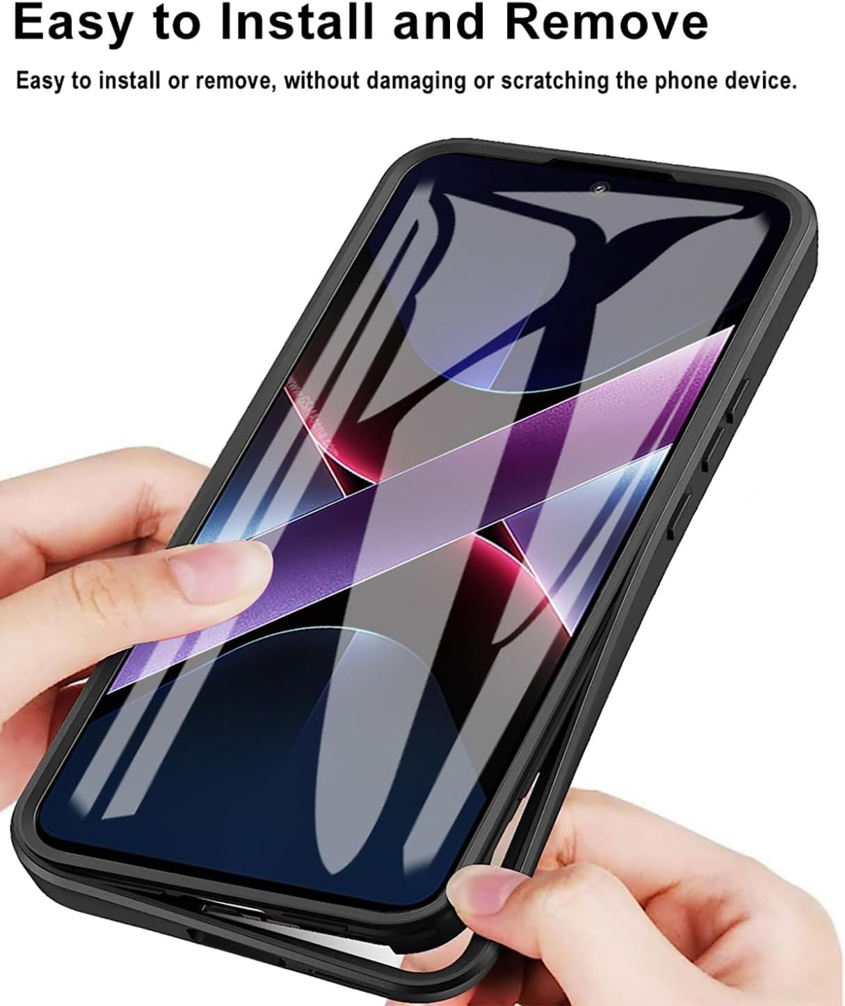 ILING Transparent Case for Xiaomi Poco X7 Pro 5G, 360 Degree Full Body Shockproof Protective Case with Built-In Screen Protector, Ultra Thin Hard PC Silicone TPU Mobile Phone Case (Black) - Blue image number 2