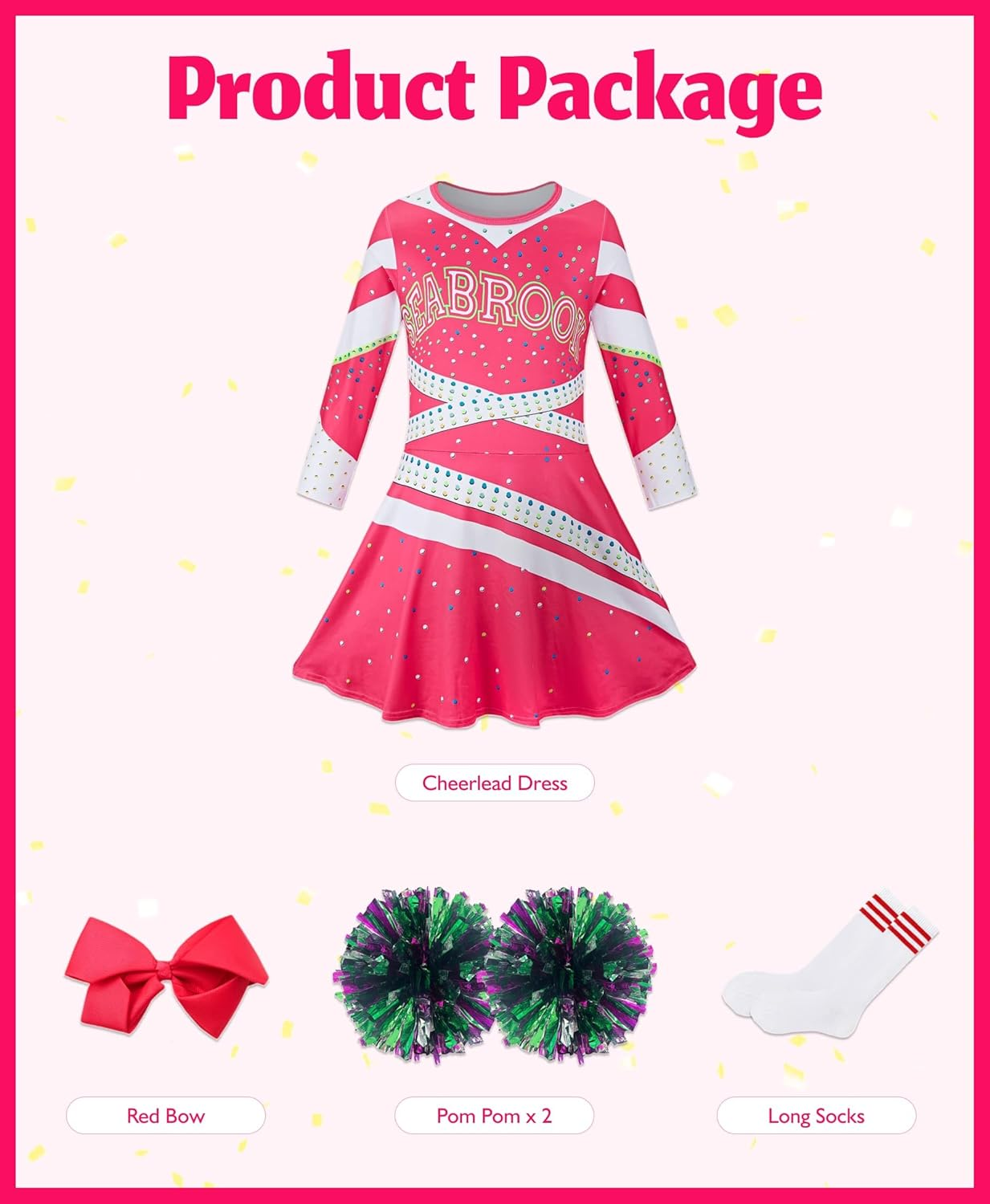 Girls Cheerleader Costume Outfit Halloween Cheer Uniform Dress up with Accessories image number 5