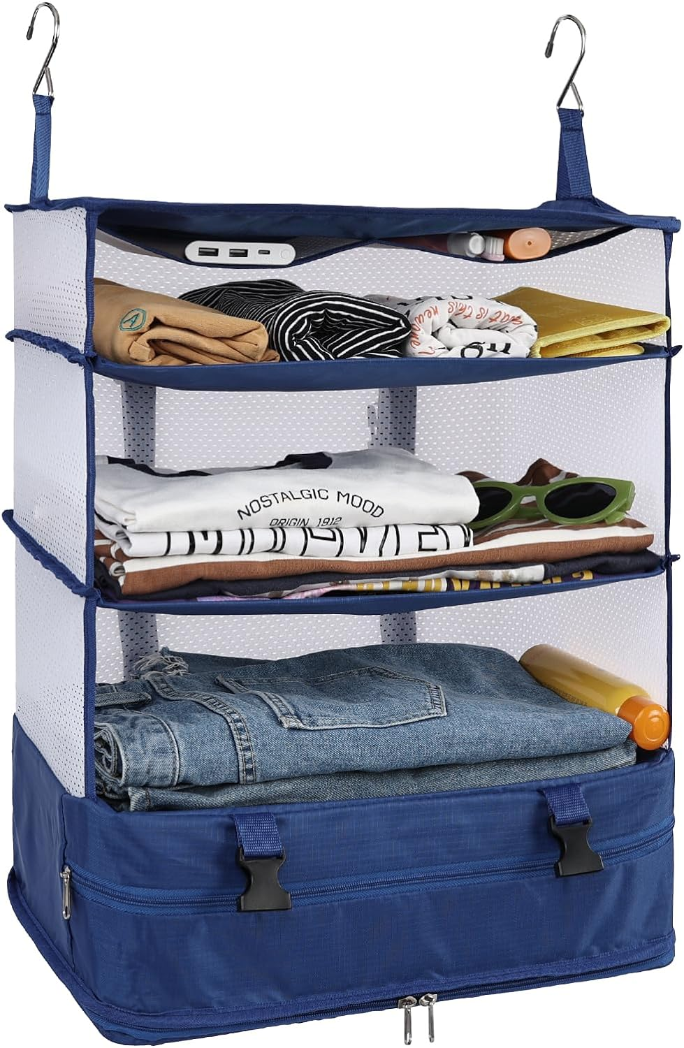 Surblue Hanging 3-Shelf Closet Organizer Pocket Collapsible Washable Oxford Fabric with 2 Hooks (XL 17.71 * 11.81 * 20In, Blue) image number 3