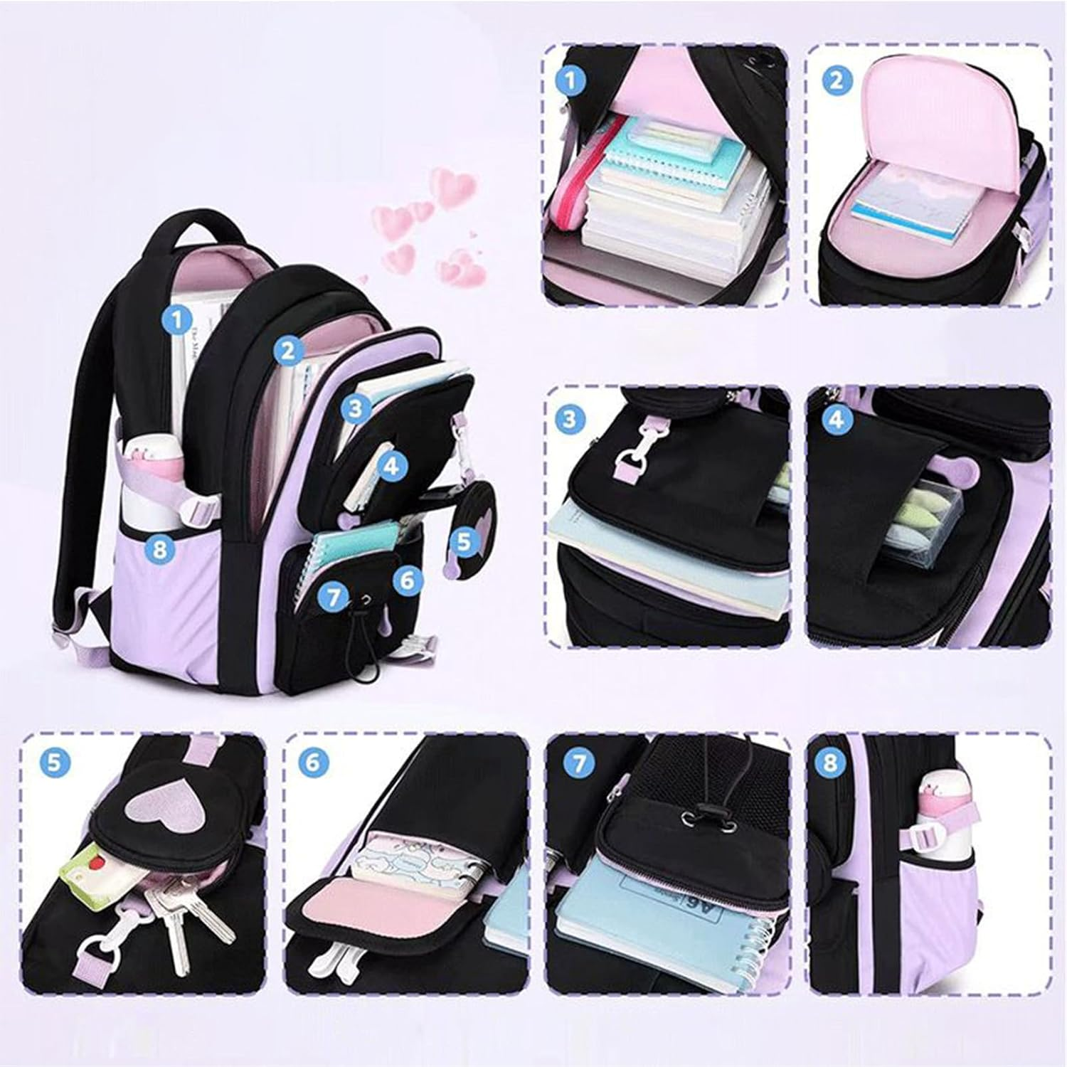 Gwtdtoad Girl Backpack - with Multiple Pockets | Book Bag for Girls - for Middle College Primary Children Teenage Friends