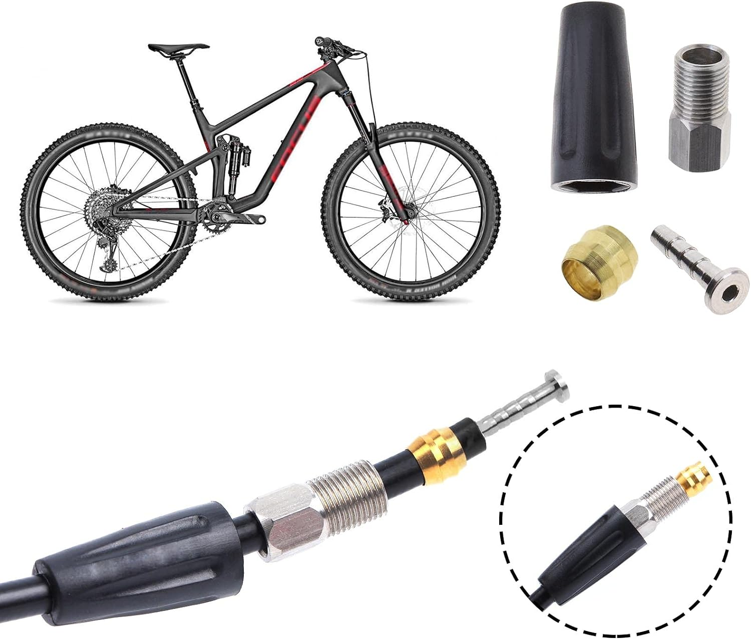 SING F LTD BH59/BH90 Cable Hose Set Olive Connector Insert Connecting Bolt Bleed Kit Hydraulic Brake Hose Olive Inset Repair Kit for Bike Replacement Part image number 2