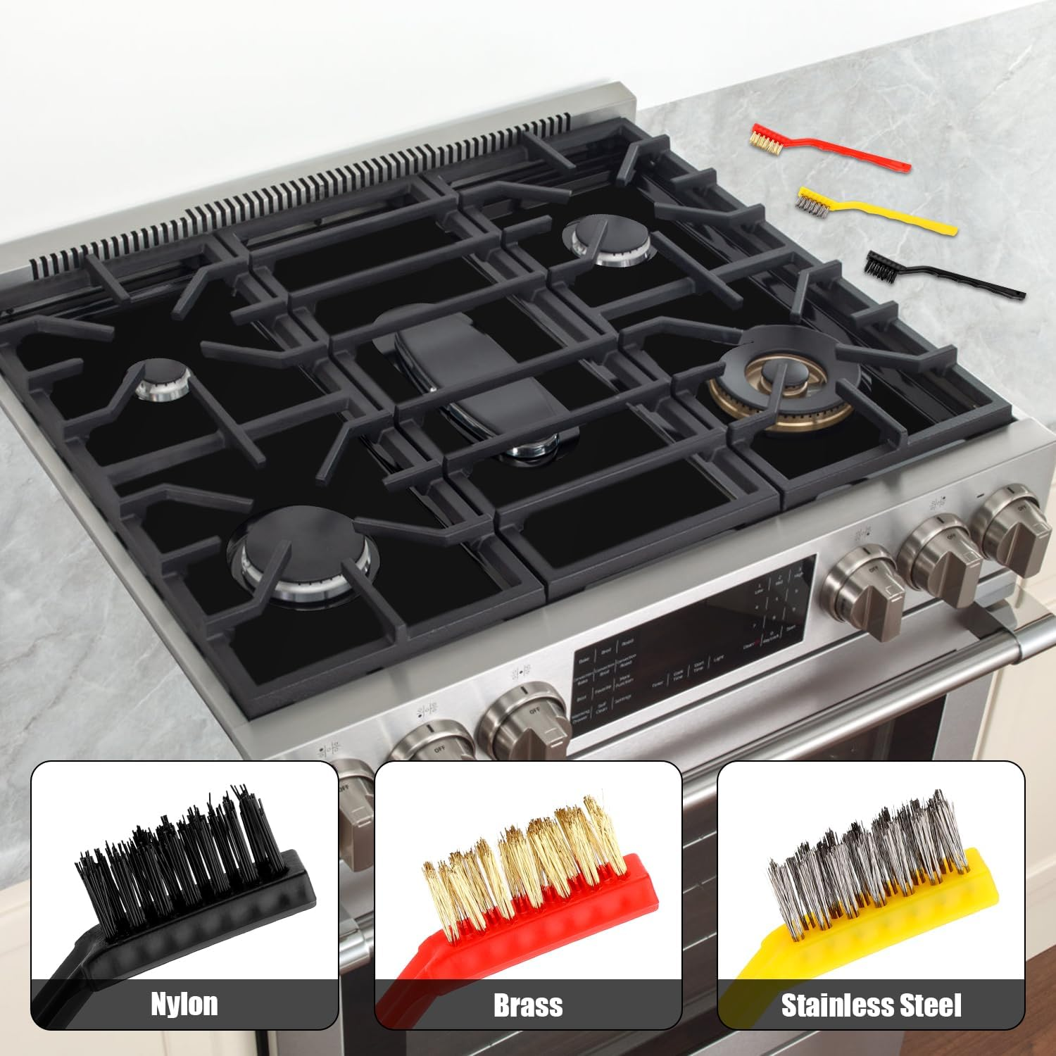 Stove Cover, with 2Pcs Stove Gap Covers & 3Pcs Cleaning Brushes Reusable Gas Top Liner Stove Protector Mat for Samsung Gas Stove, Non-Stick Stove Liners for Gas Burners, Easy to Clean image number 1