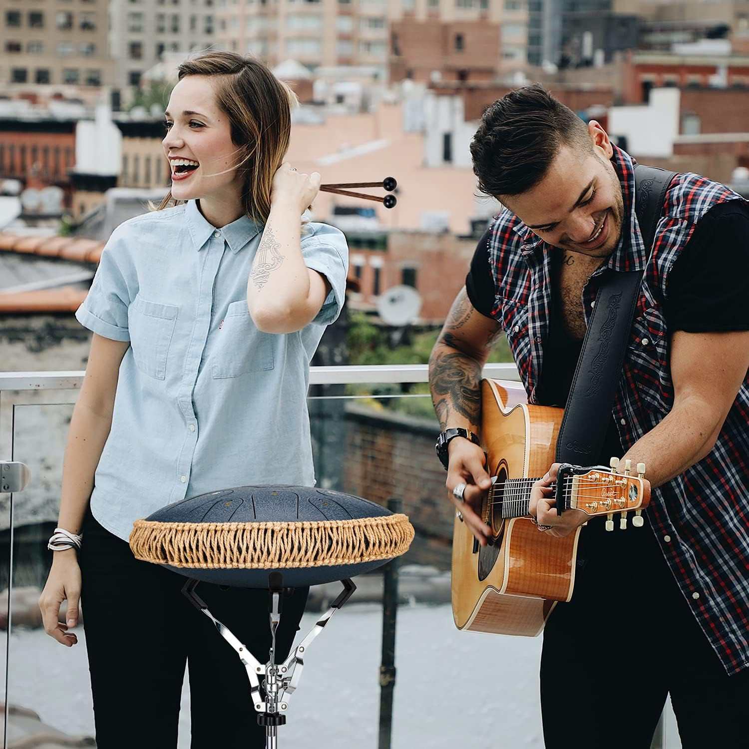 BURNING&LIN 12 Inches 13 Notes Steel Tongue Drum, Handcrafted Percussion Instrument with Mallets and Carrying Bag, Perfect for Meditation, Yoga, and Musical Performance.（Green） image number 3