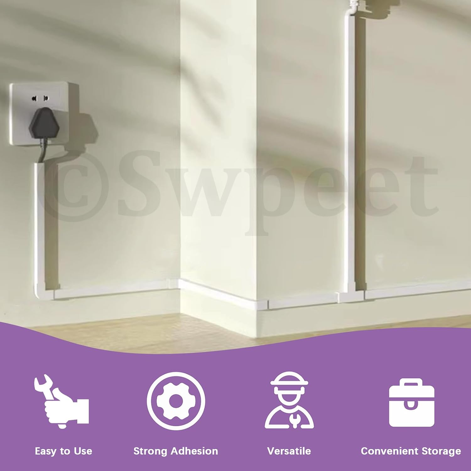 Swpeet 22Pcs 10 &times; W 0.96In &times; H 0.57In Paintable Cord Hider Kit, Cable Hider Cover Raceway Cord Management Cable Concealer Cord Covers for Wires on Wall Mounted TV image number 4