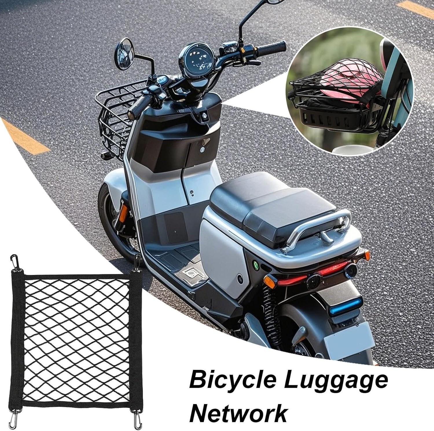 Motorcycle Net | Cargo Net for Bike Rack with Hooks,Adjustable Bicycles Luggage Storage Tie down Mesh Web for Outdoor Transport Travel Riding Cycling