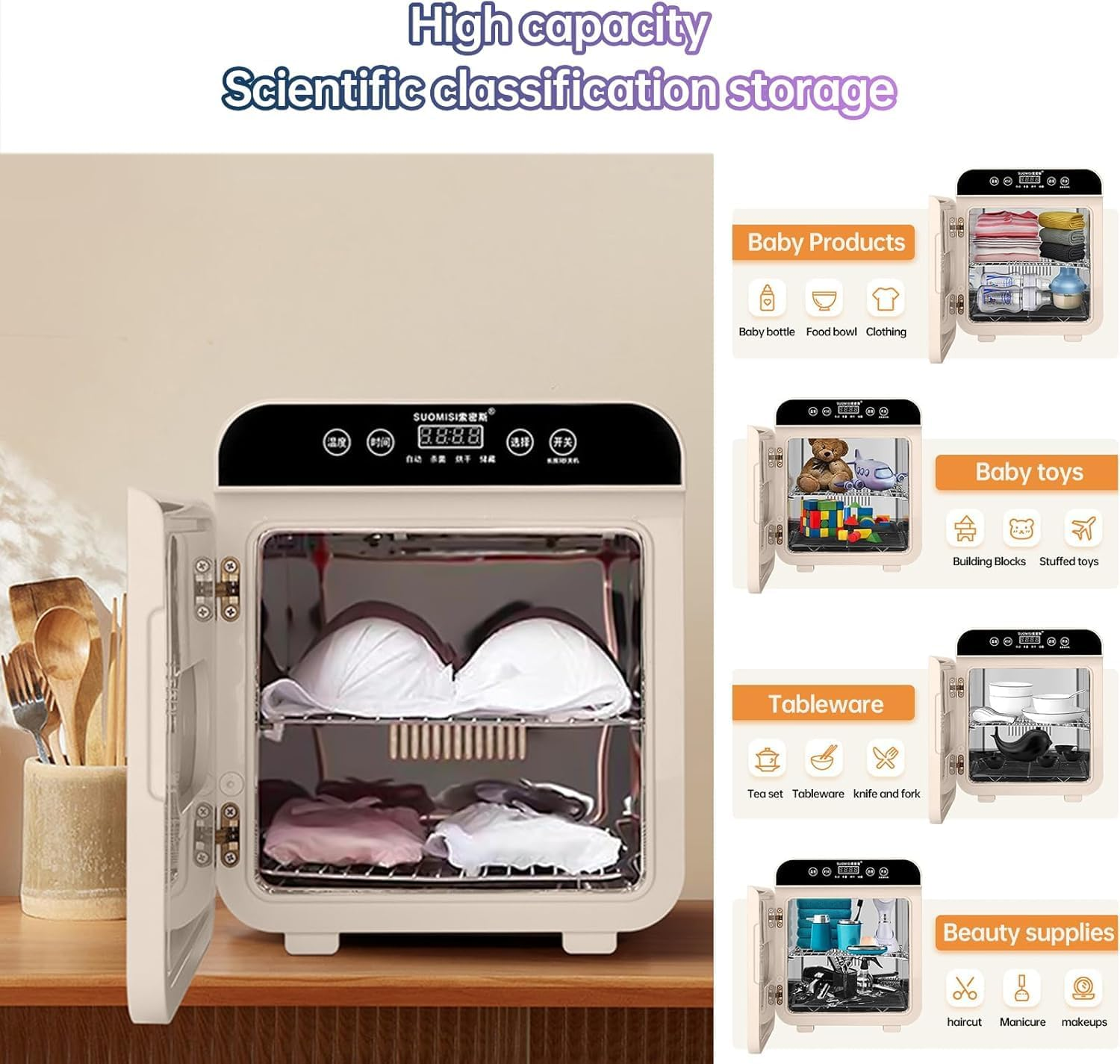 HOOMFIT Baby Bottle Steriliser and Dryer,4-In-1 Double Tube UV Sterilizer & Dryer for Baby Bottles Accessories,Clothes/Toys/Beauty Tools/Cutlery image number 1