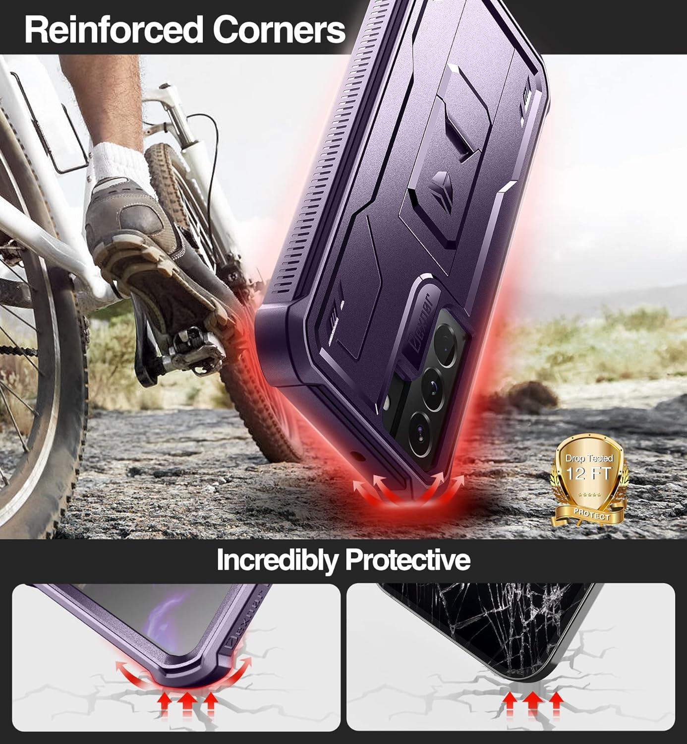 Dexnor Compatible with Samsung Galaxy S22 5G Case with Built-In Screen Protector Military-Grade 360 Full Body Shockproof Bumper Protection Cover with Stand - Phantom Purple image number 4