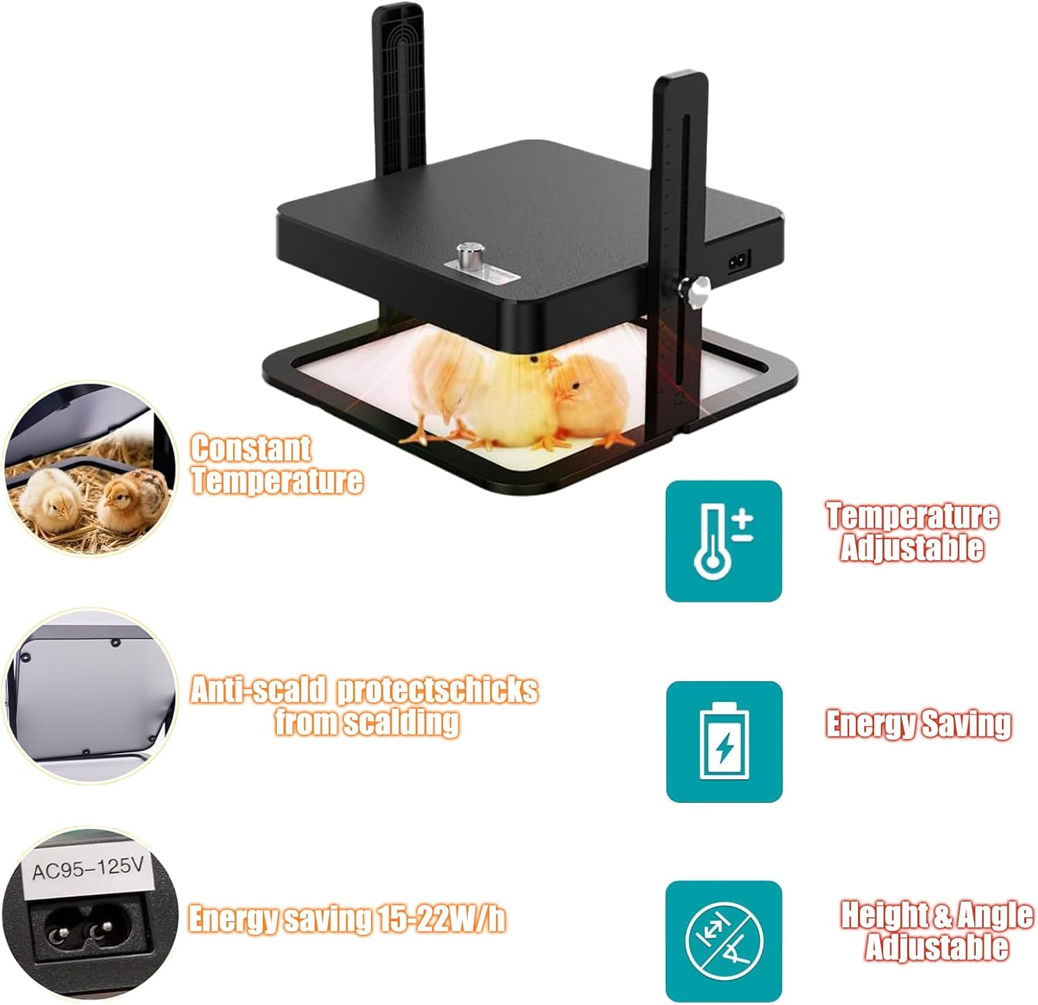 Chicken Cutlet Heater, Adjustable Height and Angle Chicken Cutlet Heating Plate, 10 "X 10" Angle Adjustable Chicken Heater, Suitable for Chicken Warming Pads for Ducklings, Quails, and Birds image number 2
