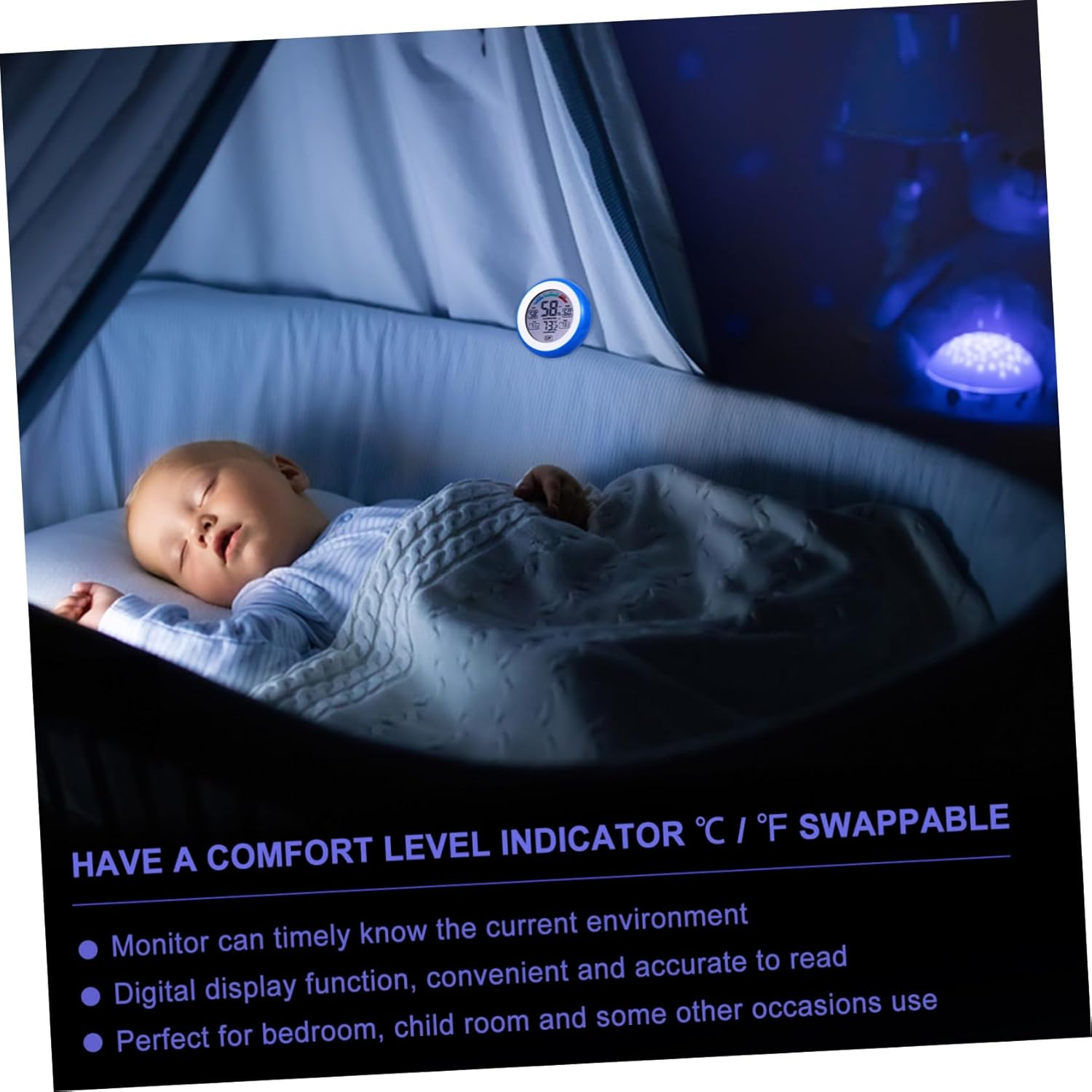 Milisten Multi-Functional Digital Thermometer Hygrometer Indoor round Touchscreen Instrument Hygrometer Blue High Precision Humidity Meter for Home Office LCD Display image number 2