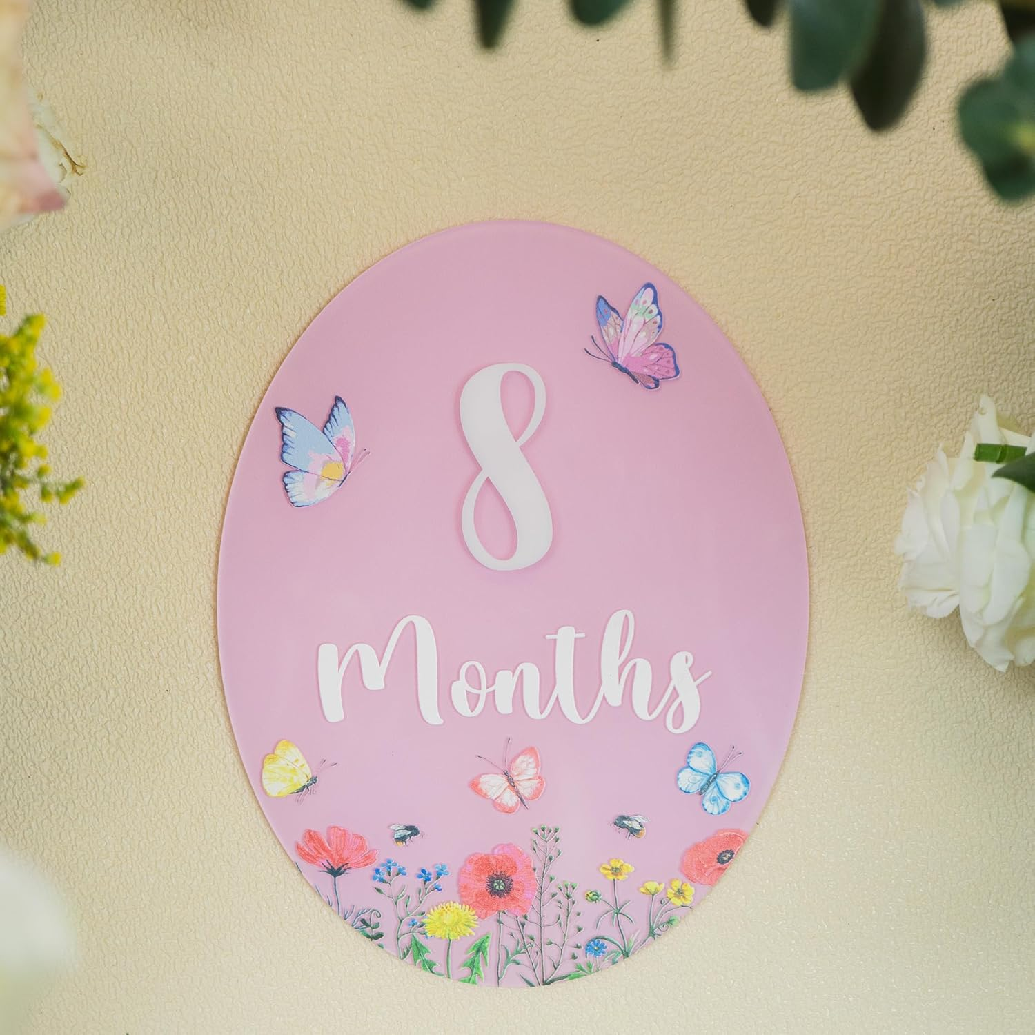 Baby Monthly Milestone Cards - Wooden Monthly Milestone Discs - Newborn Photography Props to Document Your Baby&acute;S Growth - Baby Announcement Sign (Acrylic Wildflower) - B05 image number 7