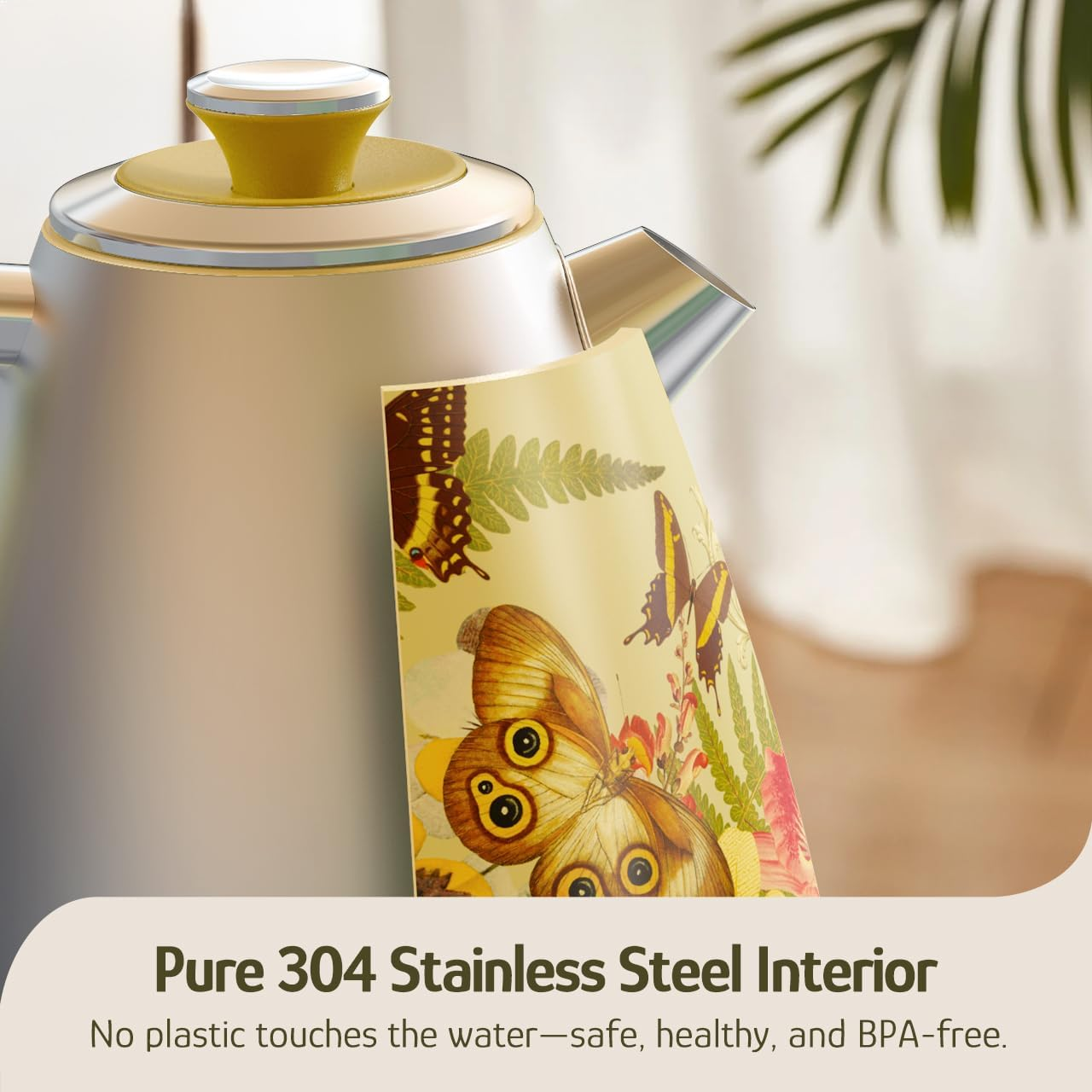 Hazel Quinn Vintage Electric Water Cordless Kettle, 304 Stainless Steel, Dial Thermometer, Fast Boiling, Auto Shut-Off, 1.7 L Capacity, 2200 W, 360&deg; Swivel Base, Floral Design by Artist Eduardo Recife - Ruby Red image number 3