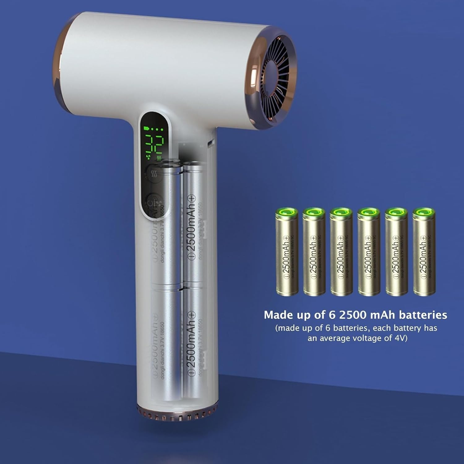 Cordless Travel Hair Dryer Rechargeable, 15000Mah Battery, Digital Screen Compact, Lightweight, Fast Drying for Women or Men on the Go