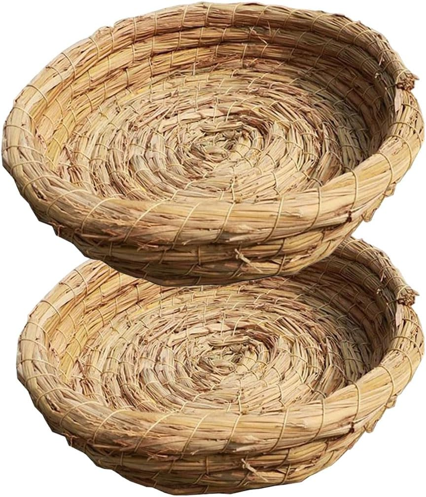 2PCS Handmade Woven Flat Base Straw Bird Nest Parrot Bed Breeding Nest Hatch House Cage for Dove, Pigeon, Parrot, Rabbits, Hamster image number 2