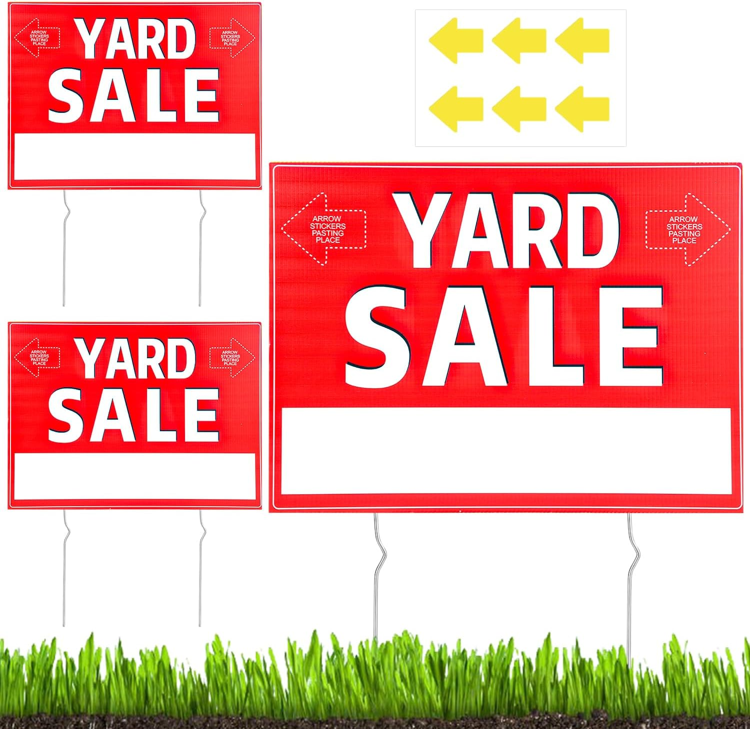 3Pcs Yard Sale Signs, 12 X 16 Inch High Visibility Large Yard for Sale Sign Estate Sale Signs with Stakes Stickers Double Sided Corrugated Plastic Garage Sale Sign for Business Personal Use image number 2